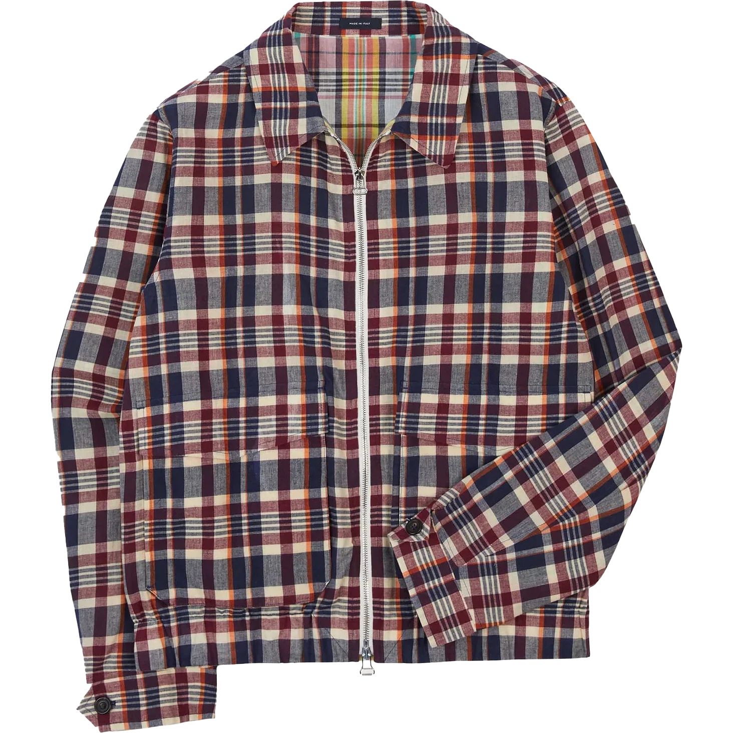 Waxed Madras Tennis Blouson - Ecru / Navy / Rust | Drake's | Park