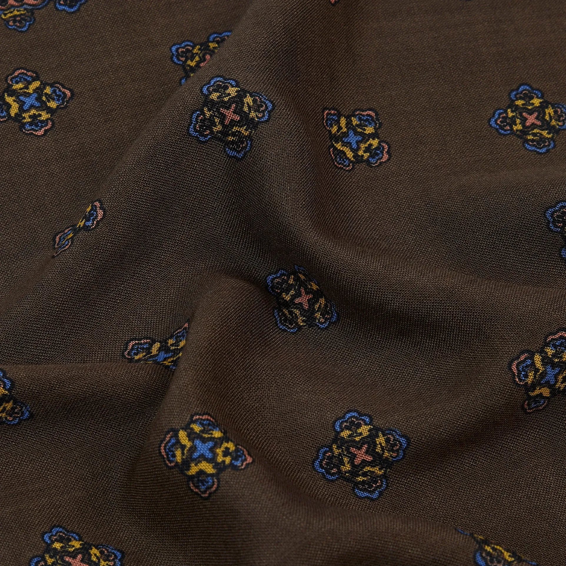 Wool / Silk Pocket Square - Medallion Border Brown