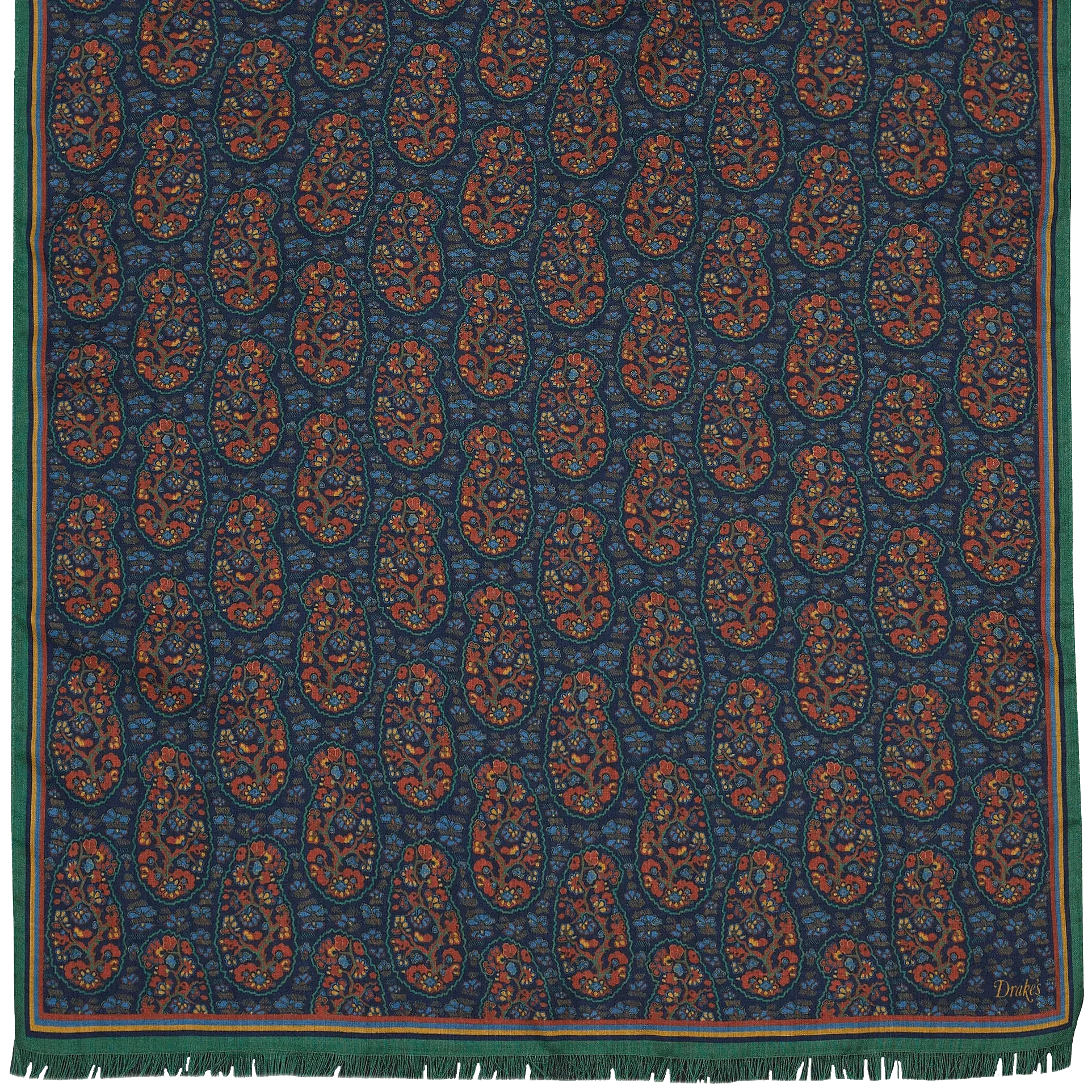 Wool / Silk Scarf - Navy / Green Paisley