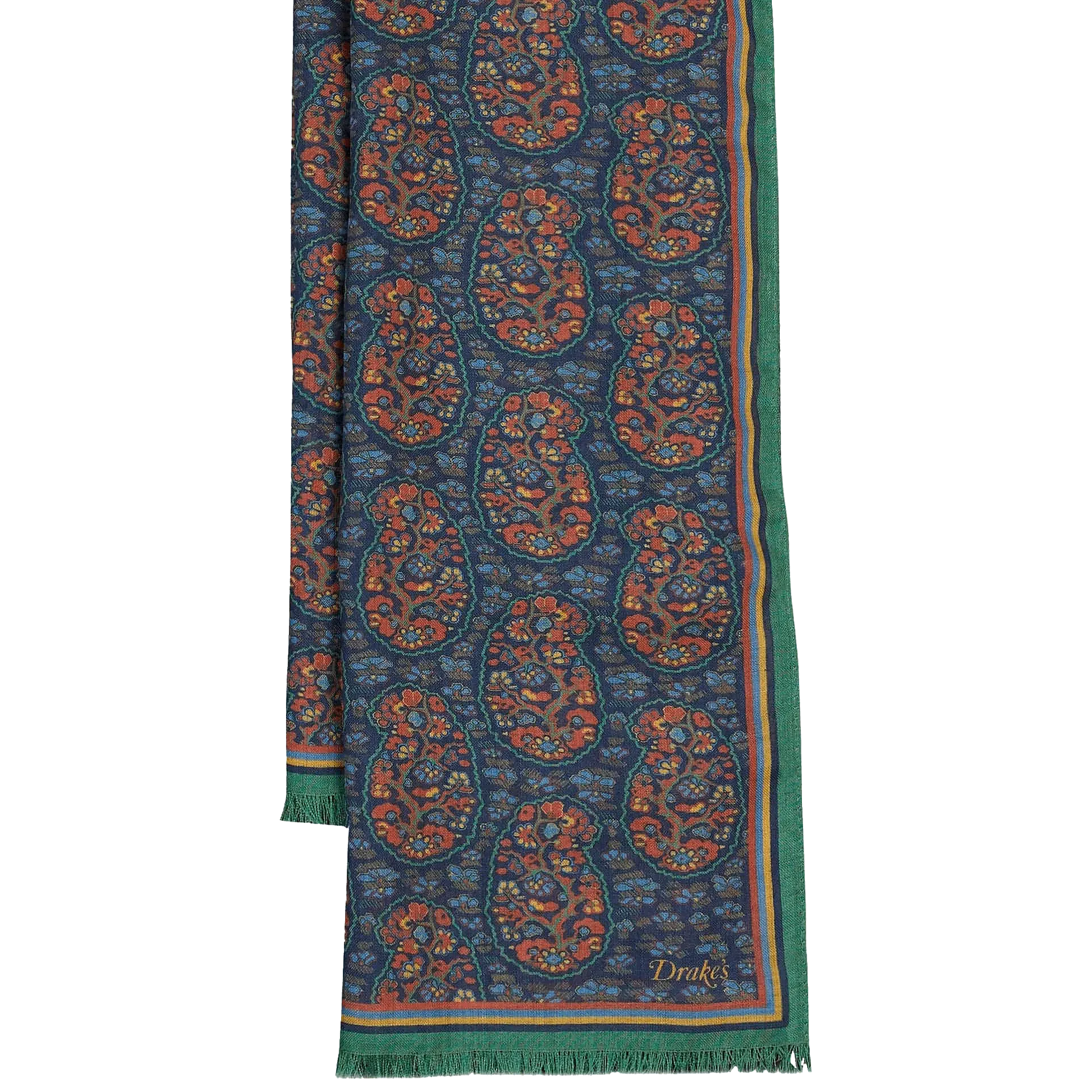 Wool / Silk Scarf - Navy / Green Paisley