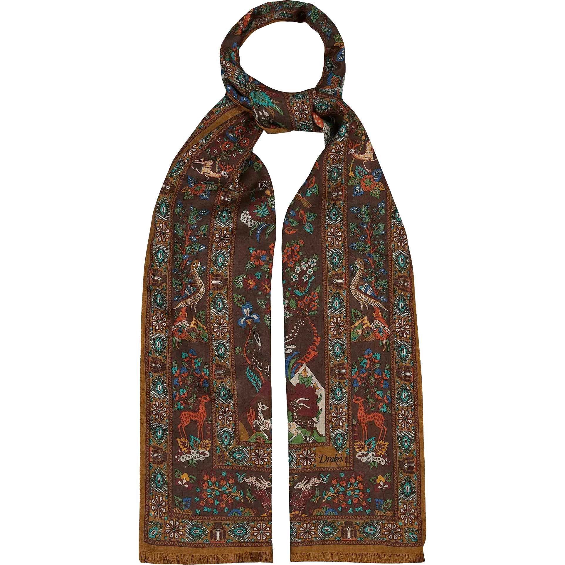 Wool / Silk Scarf - Khaki Animal Print