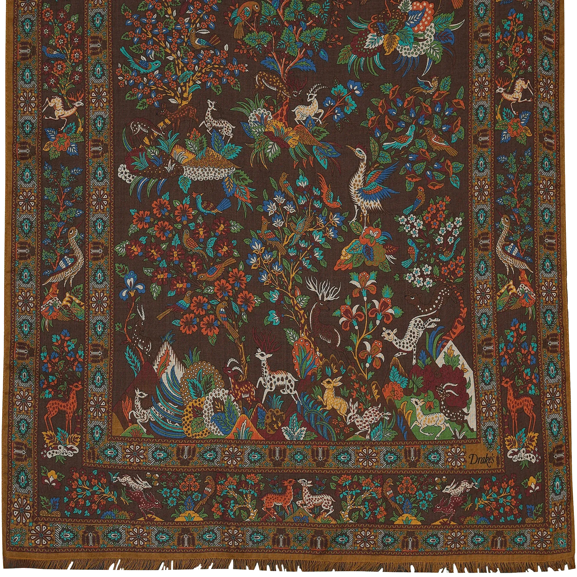 Wool / Silk Scarf - Khaki Animal Print