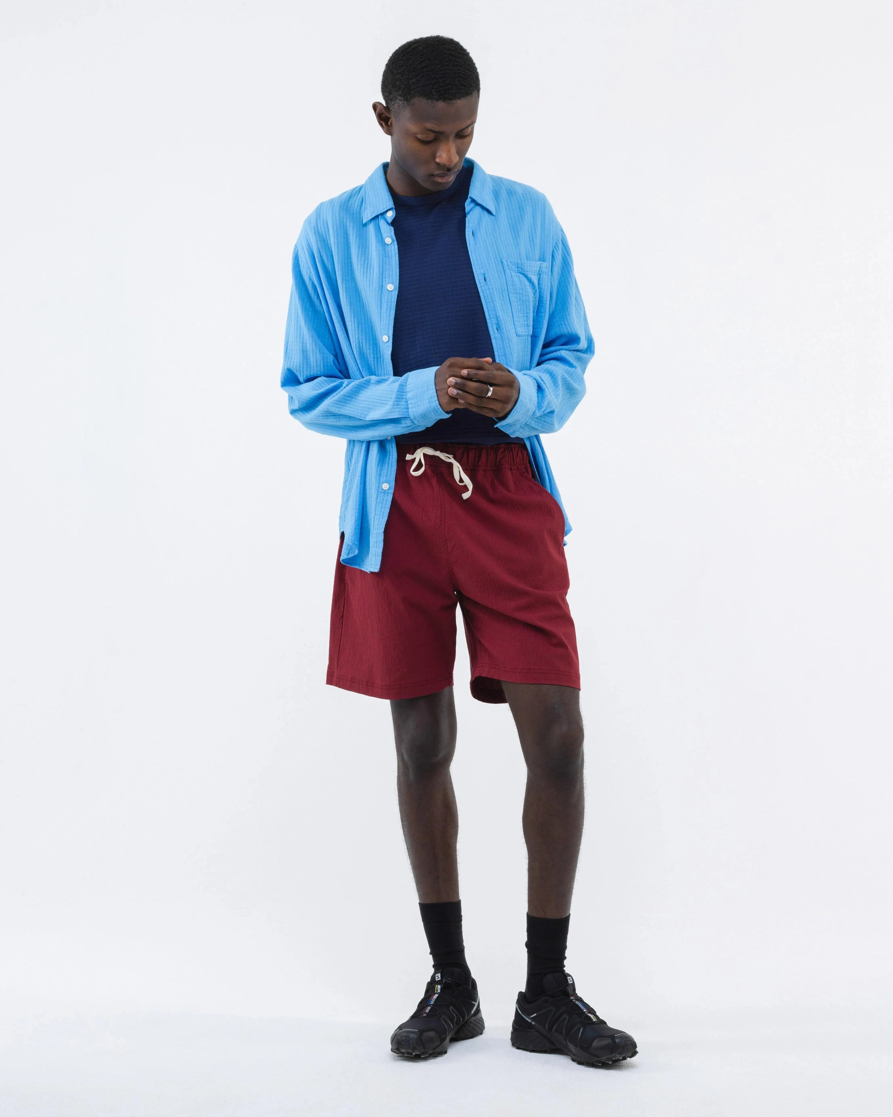 Loquat Seersucker Shorts - Burgundy