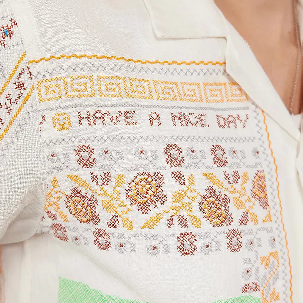Meal Deal Cross Stitch Shirt - White