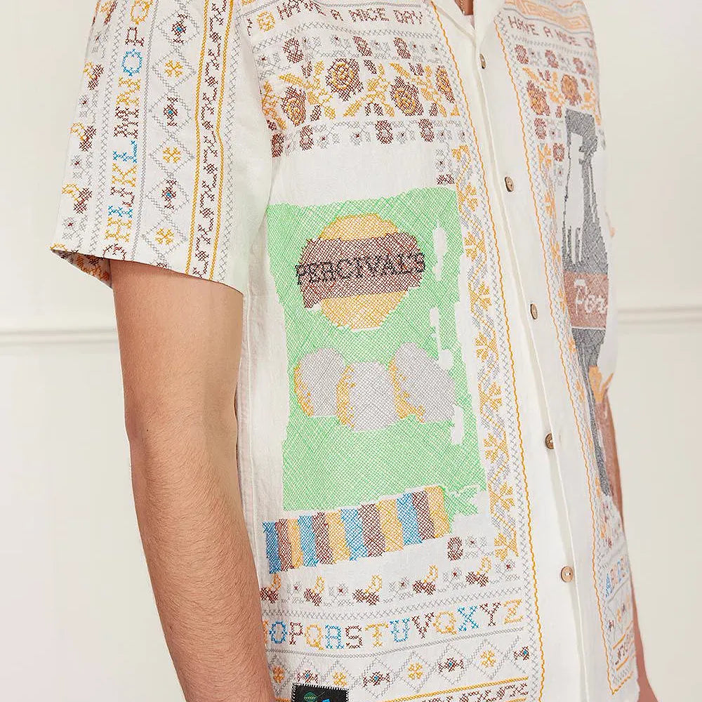 Meal Deal Cross Stitch Shirt - White