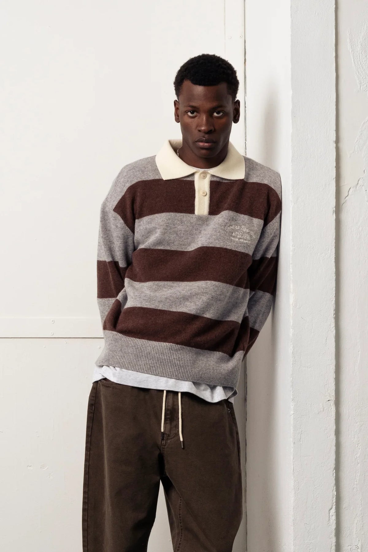 Shitake Knit Polo - Grey / Brown