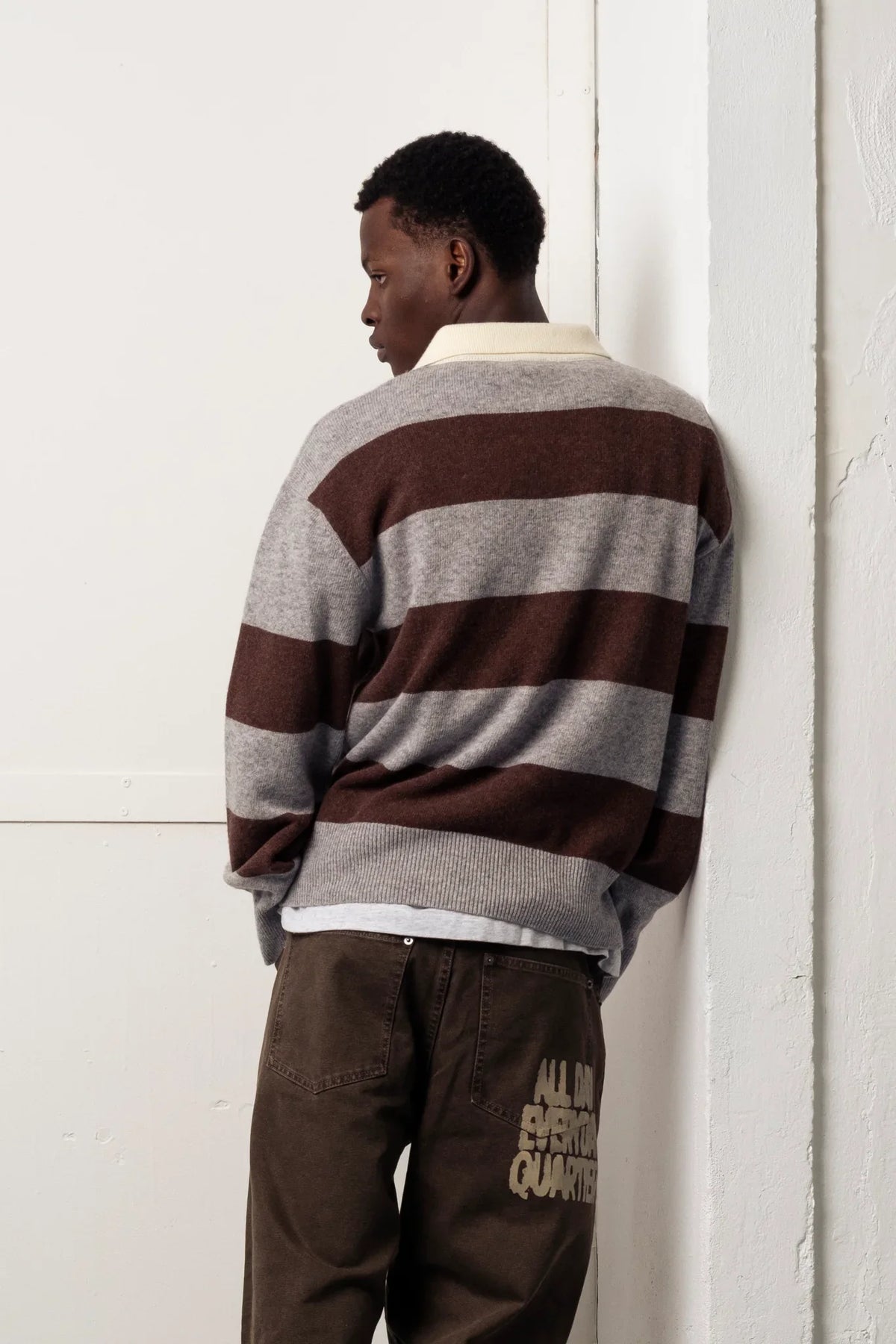 Shitake Knit Polo - Grey / Brown