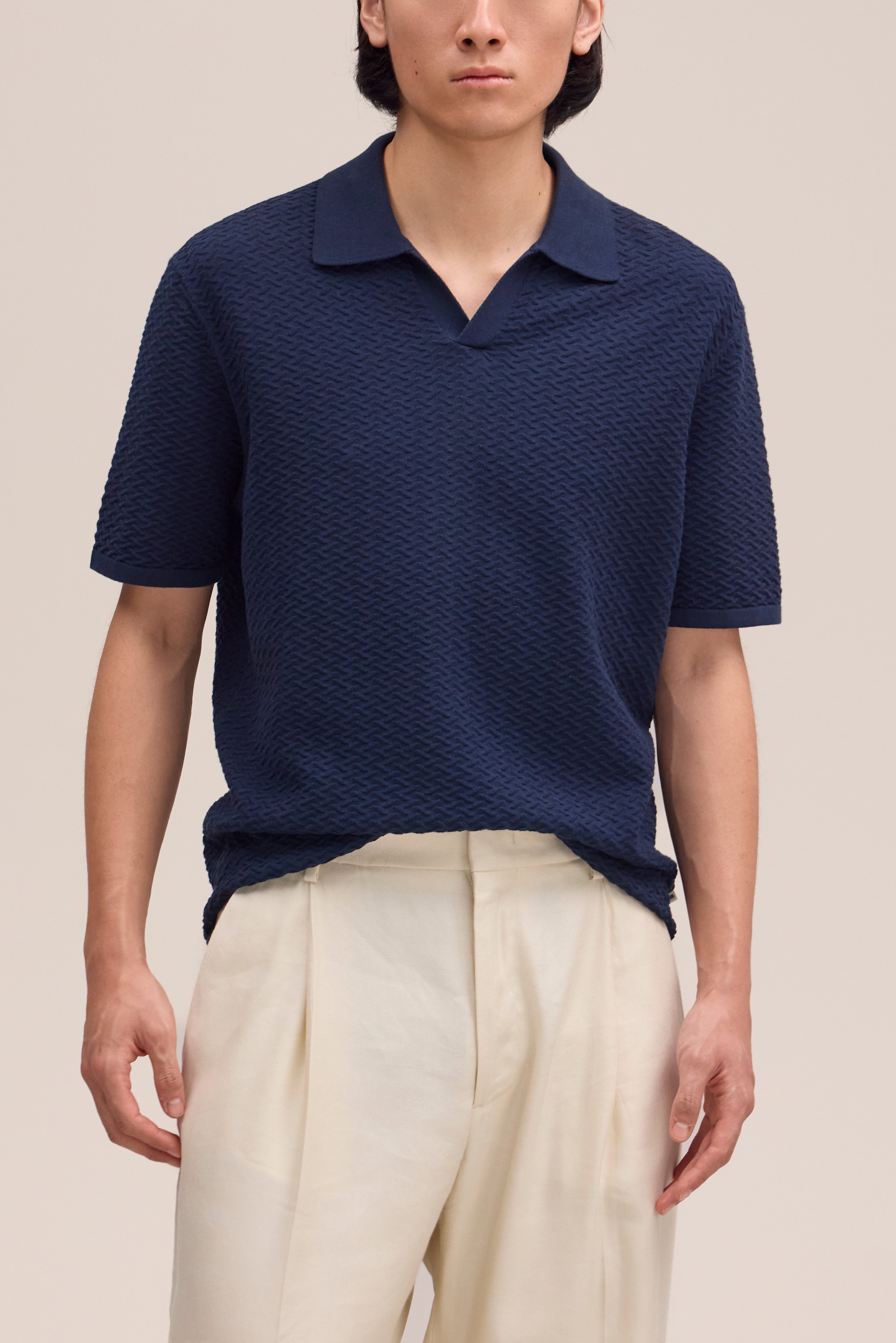 Paul Texture Knit Polo - Navy Blue