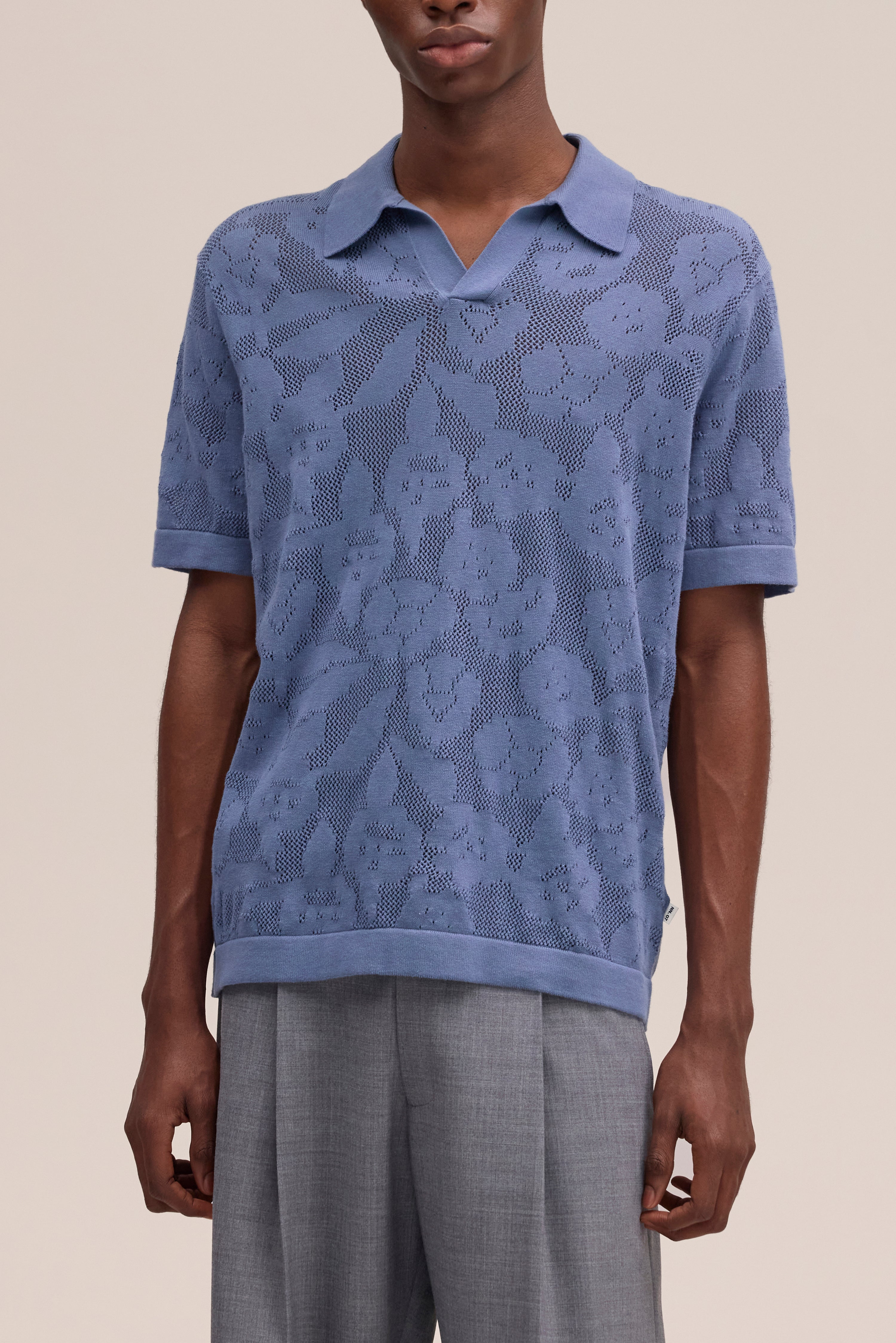 Ryan Flower Polo - Stone Blue