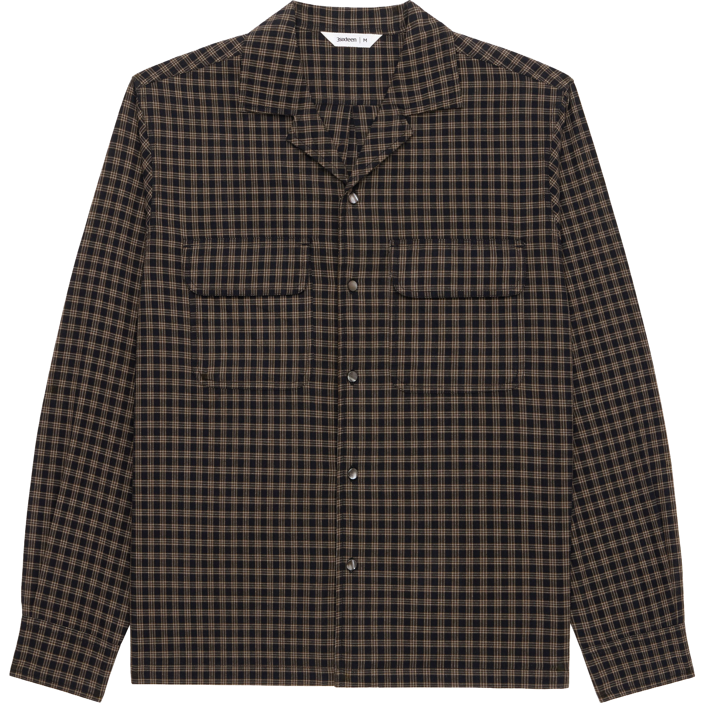 Open Collar Shirt - Black / Brown Plaid