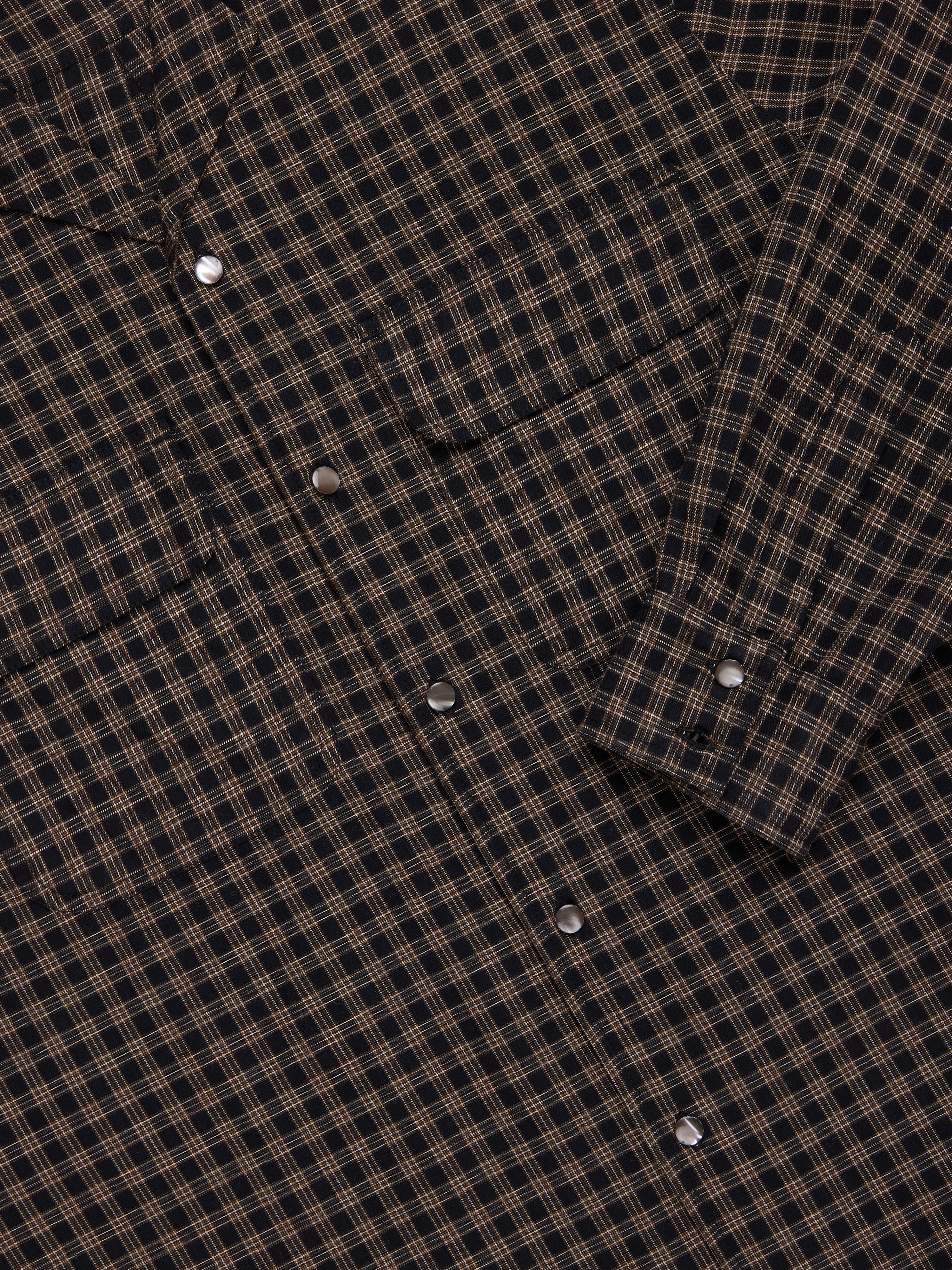 Open Collar Shirt - Black / Brown Plaid