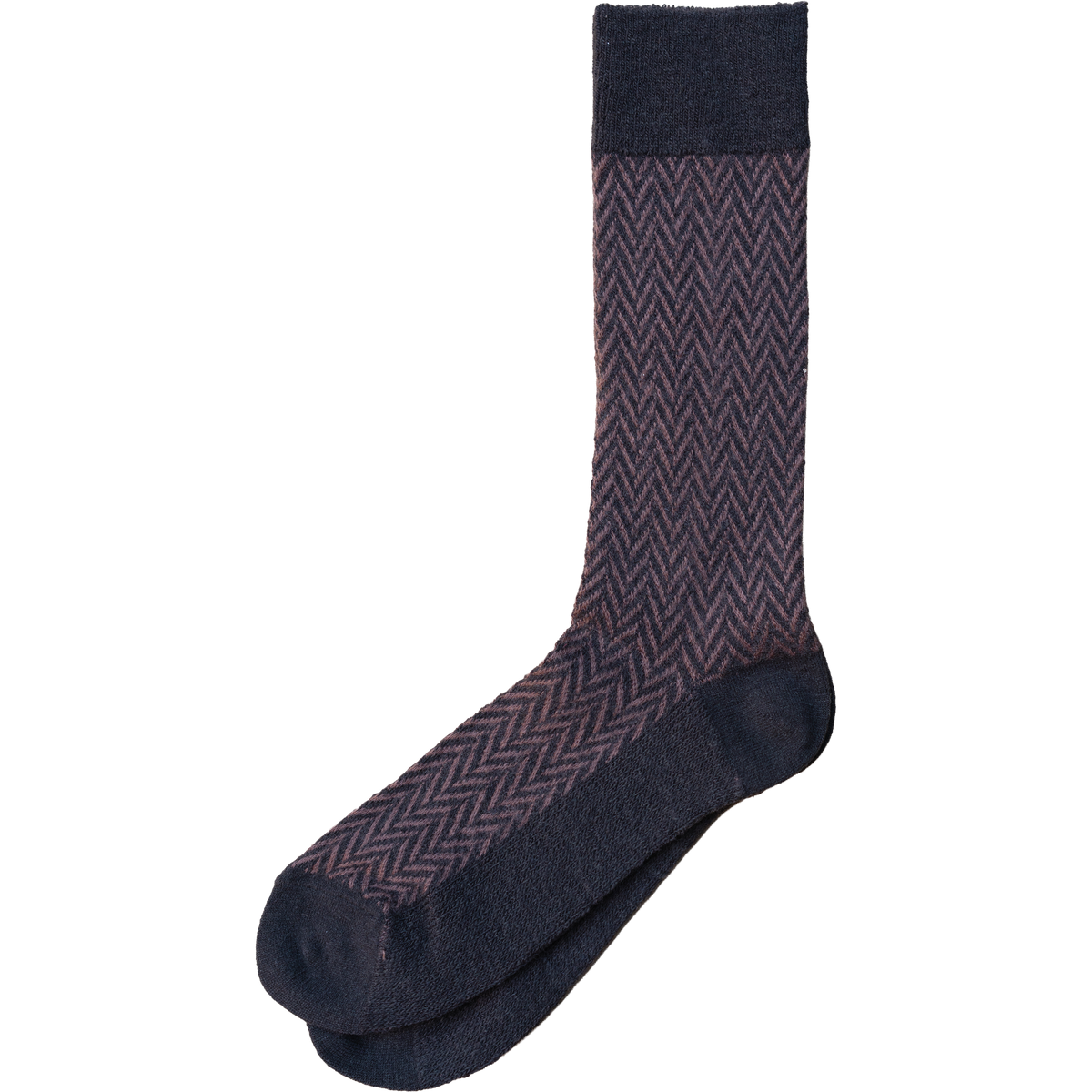 Wool Herringbone Crew Sock - Brown