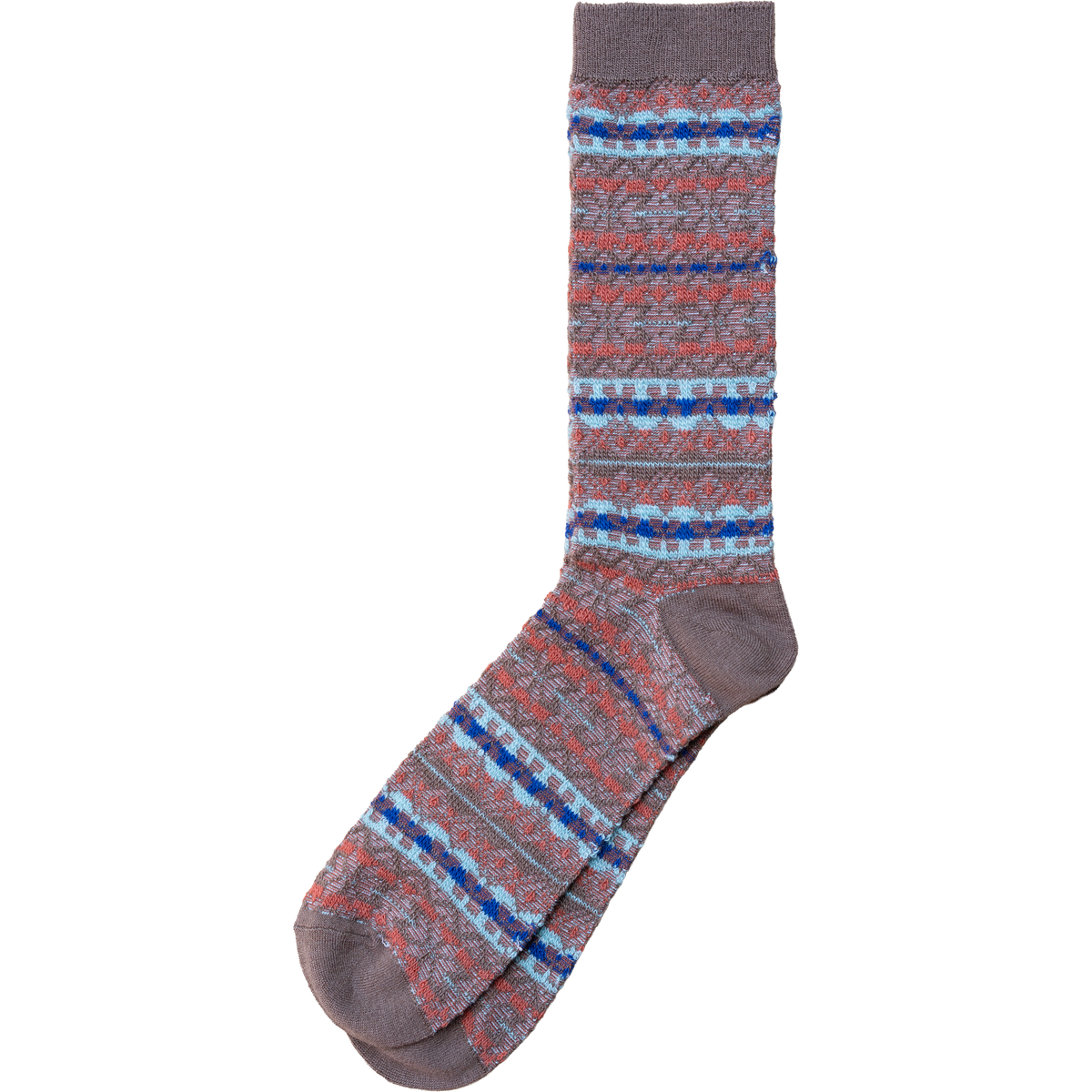 Reverse Fair Isle JQ Crew Sock - Brown