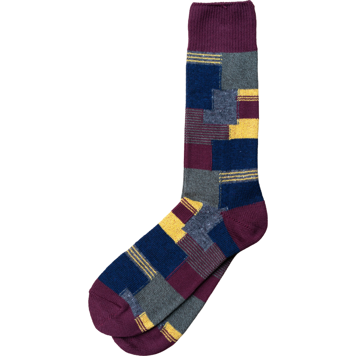 Patchwork Crew Sock - Wine