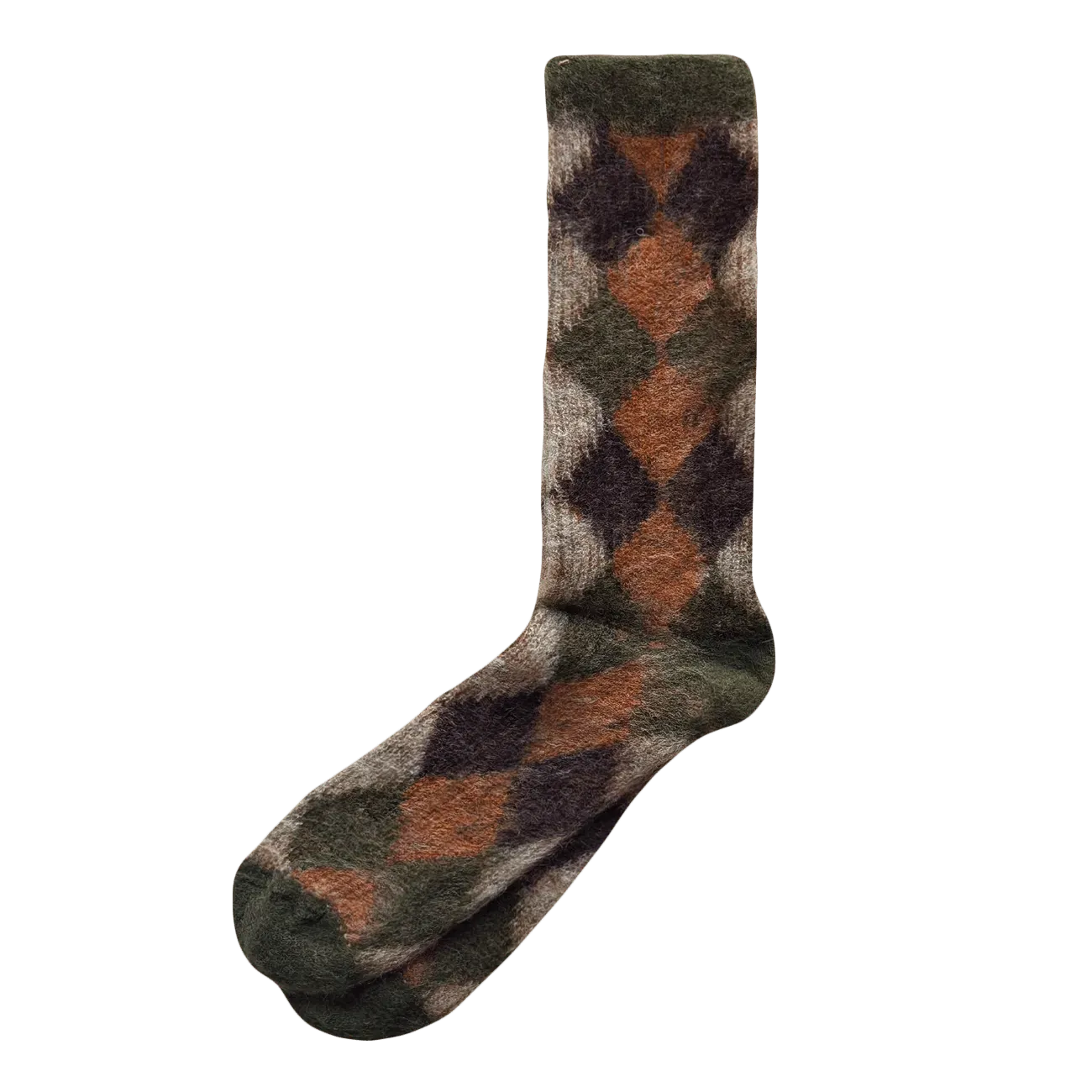 Fuzzy Argyle Sock - Moss