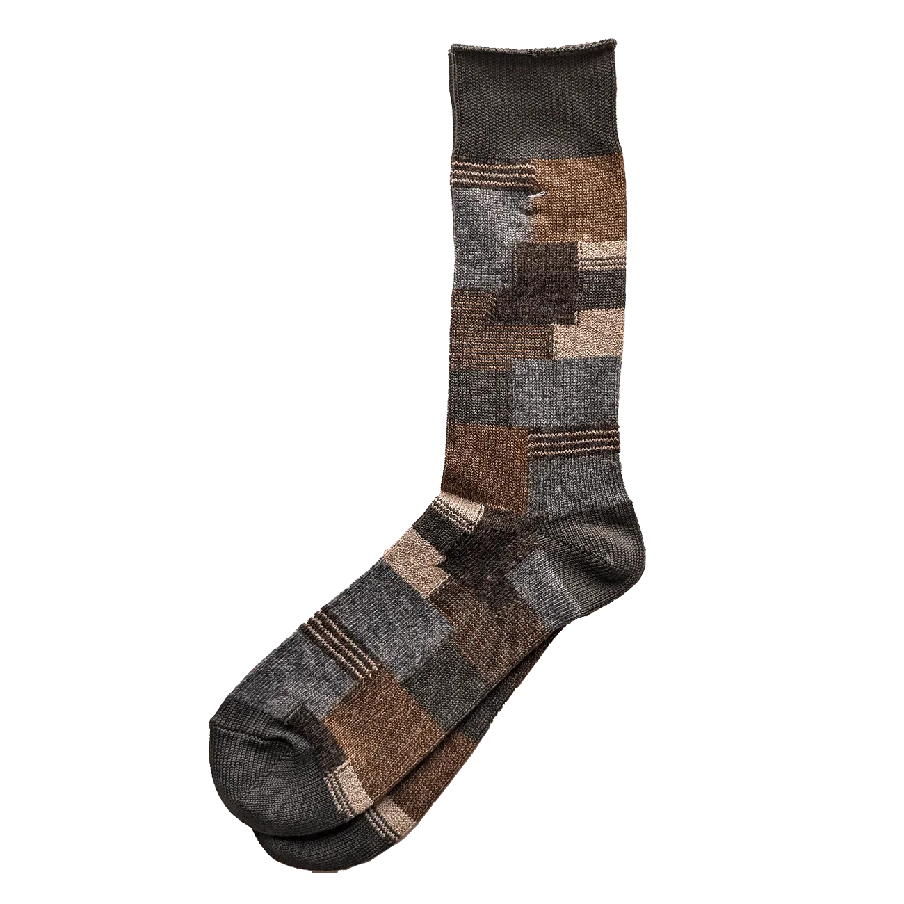Patchwork Crew Sock - Khaki