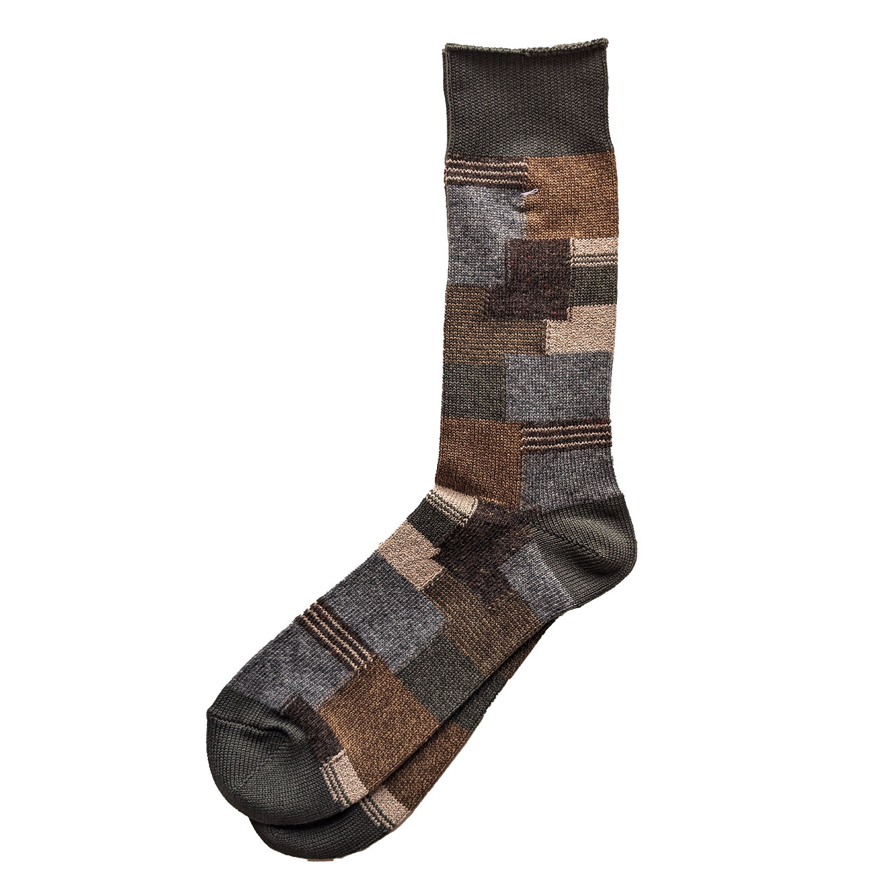 Patchwork Crew Sock - Khaki