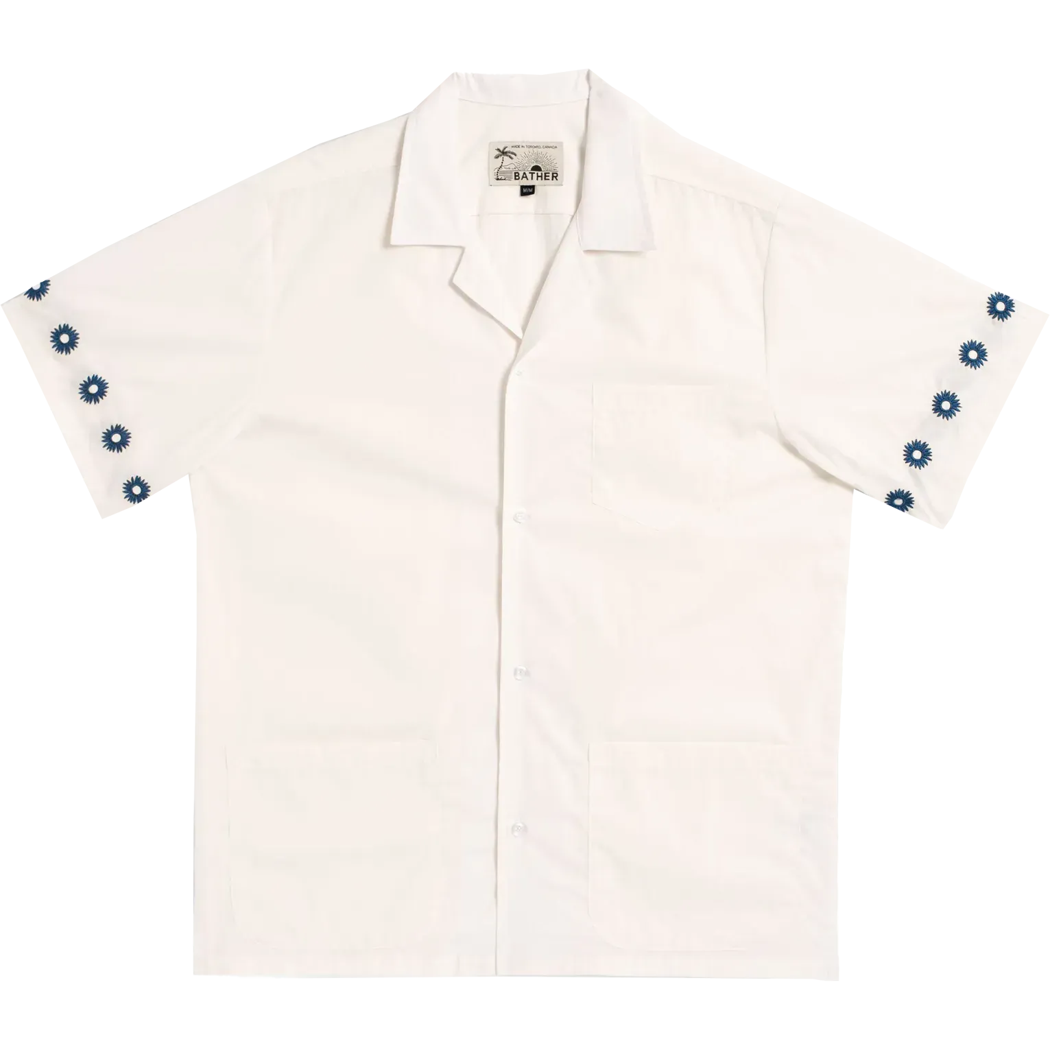 Embroidered Daisy Camp Shirt - White