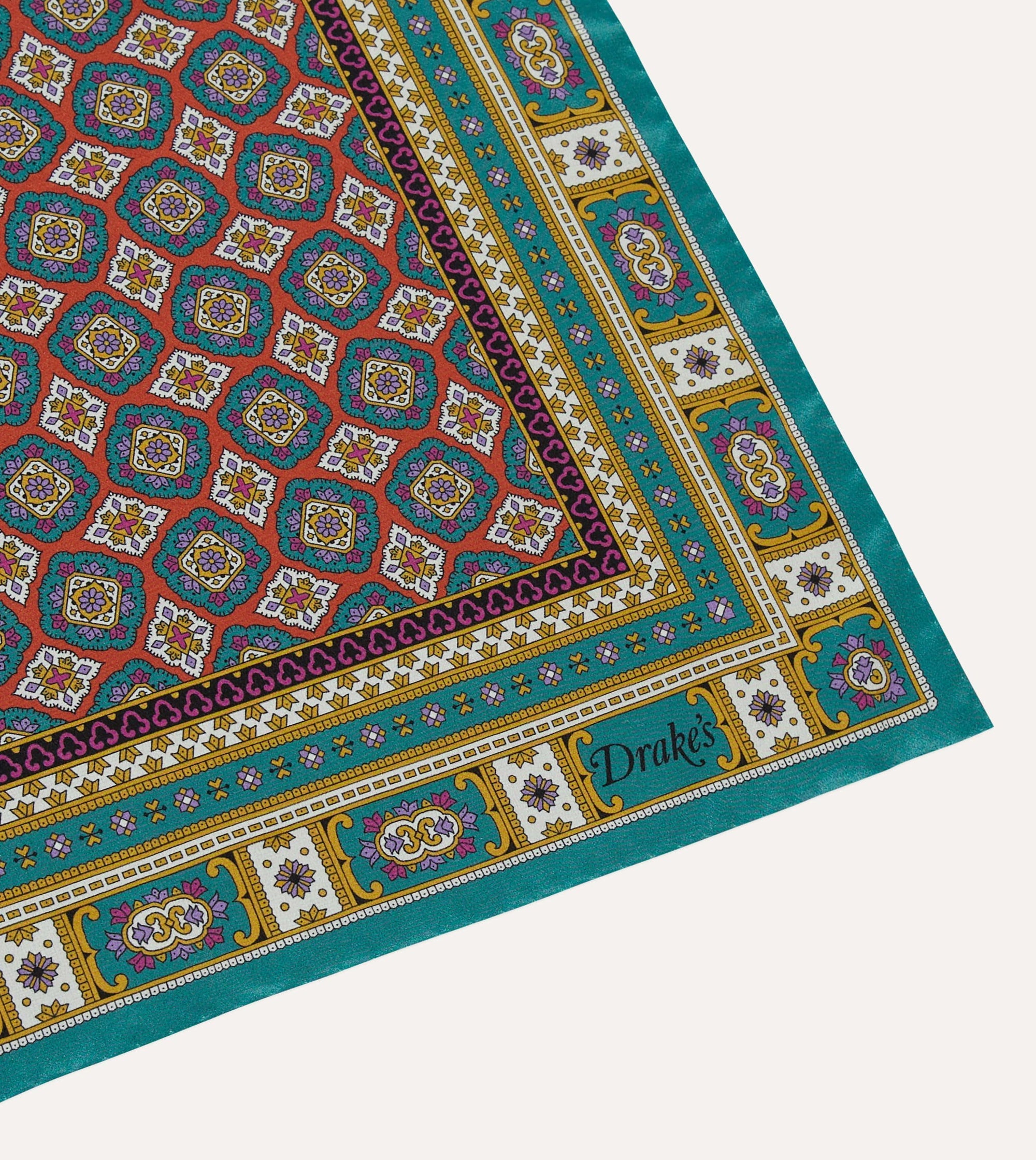 Floral Medallion Pocket Square - Gold / Green / Red