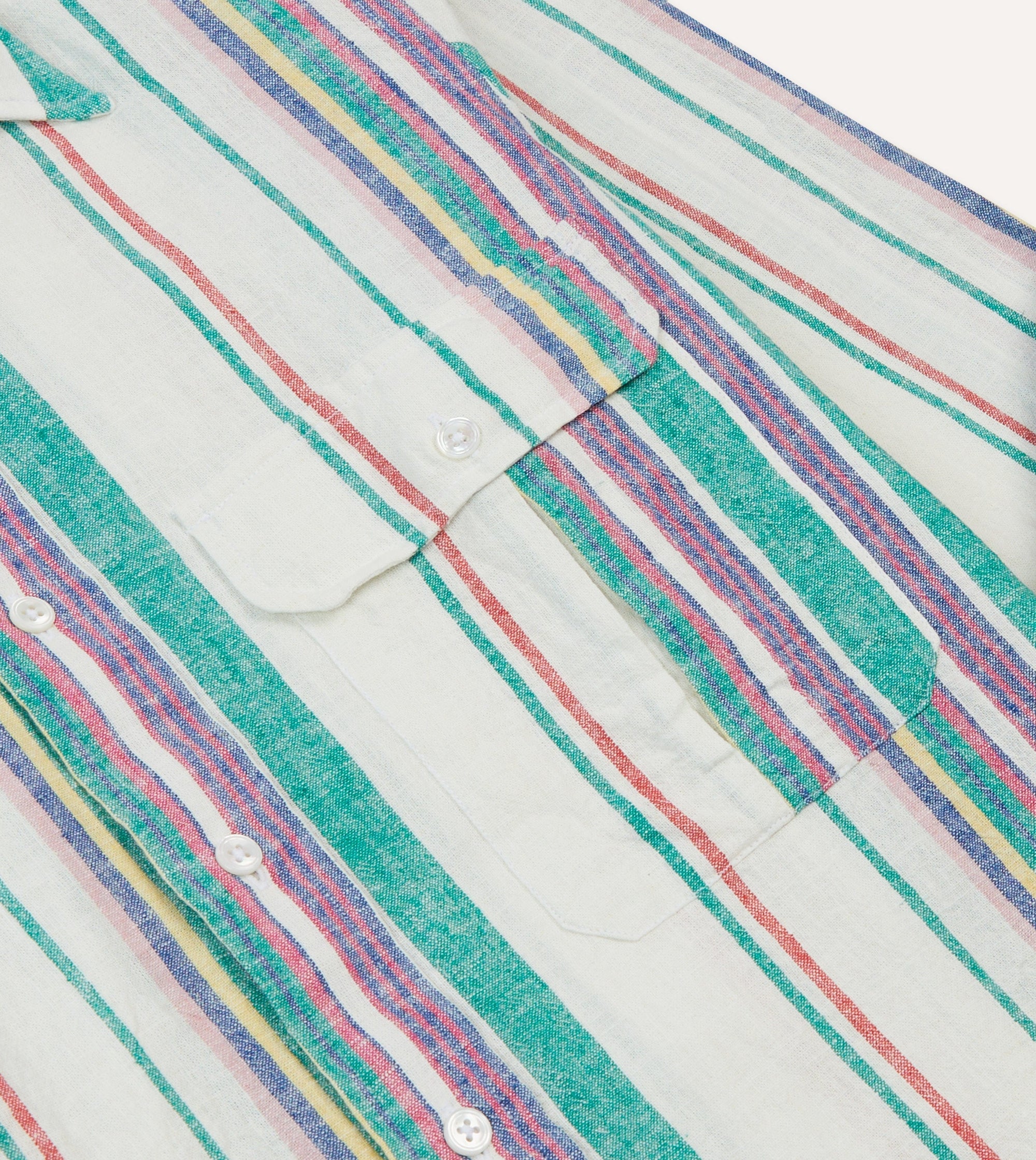 Long Point Linen Summer Shirt - Green / Purple / White
