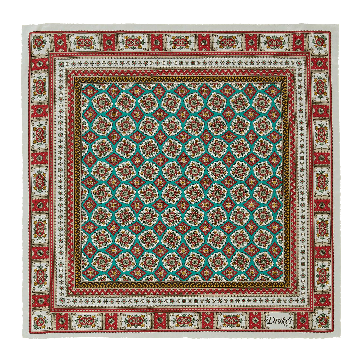Floral Medallion Pocket Square - Ecru / Gold / Red