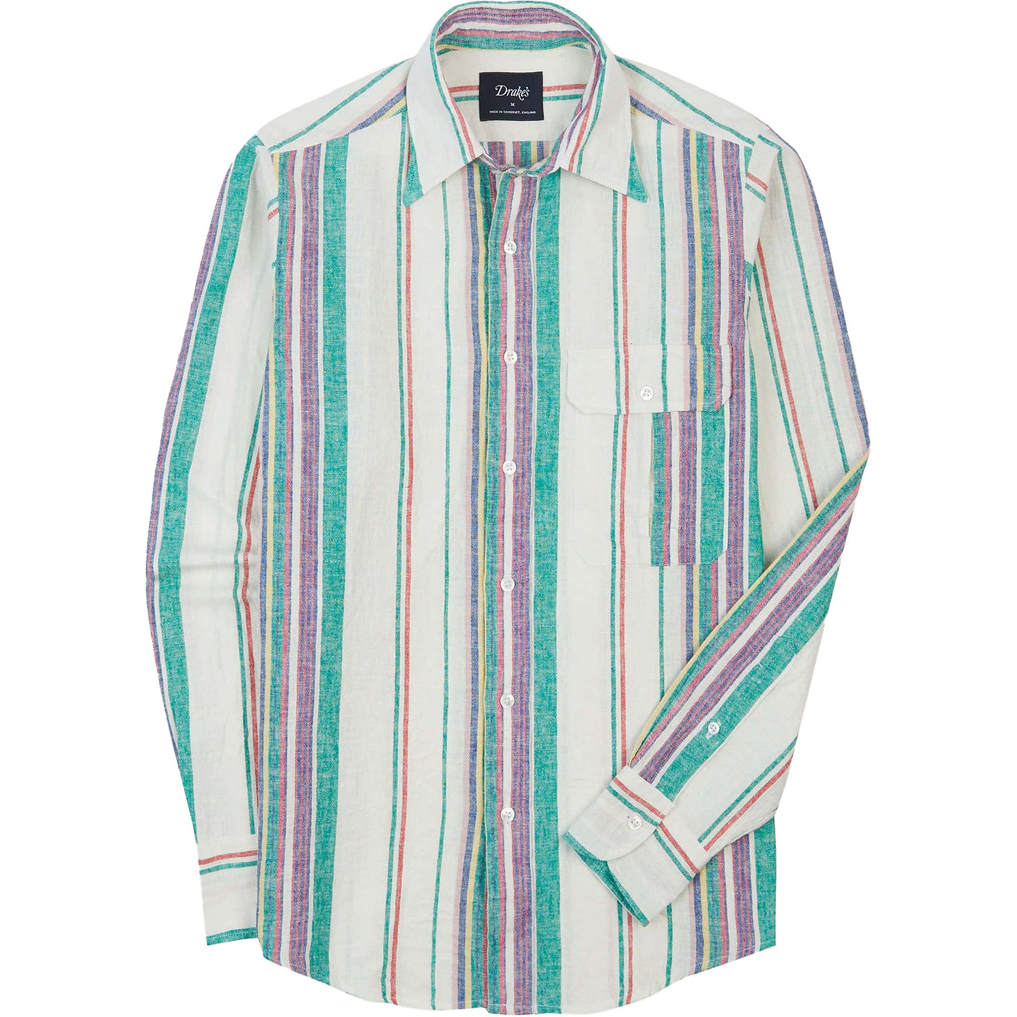 Long Point Linen Summer Shirt - Green / Purple / White