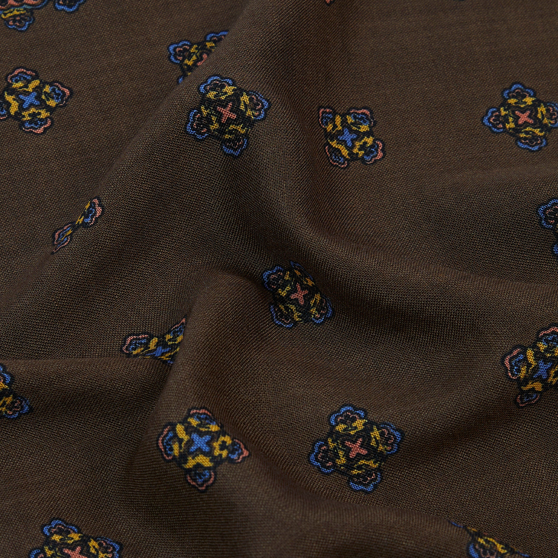 Wool / Silk Pocket Square - Medallion Border Brown