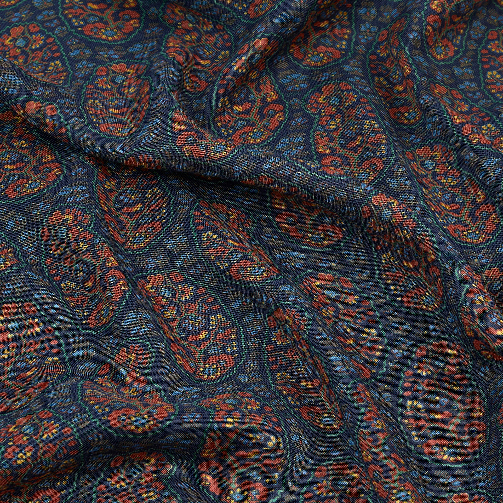 Wool / Silk Scarf - Navy / Green Paisley