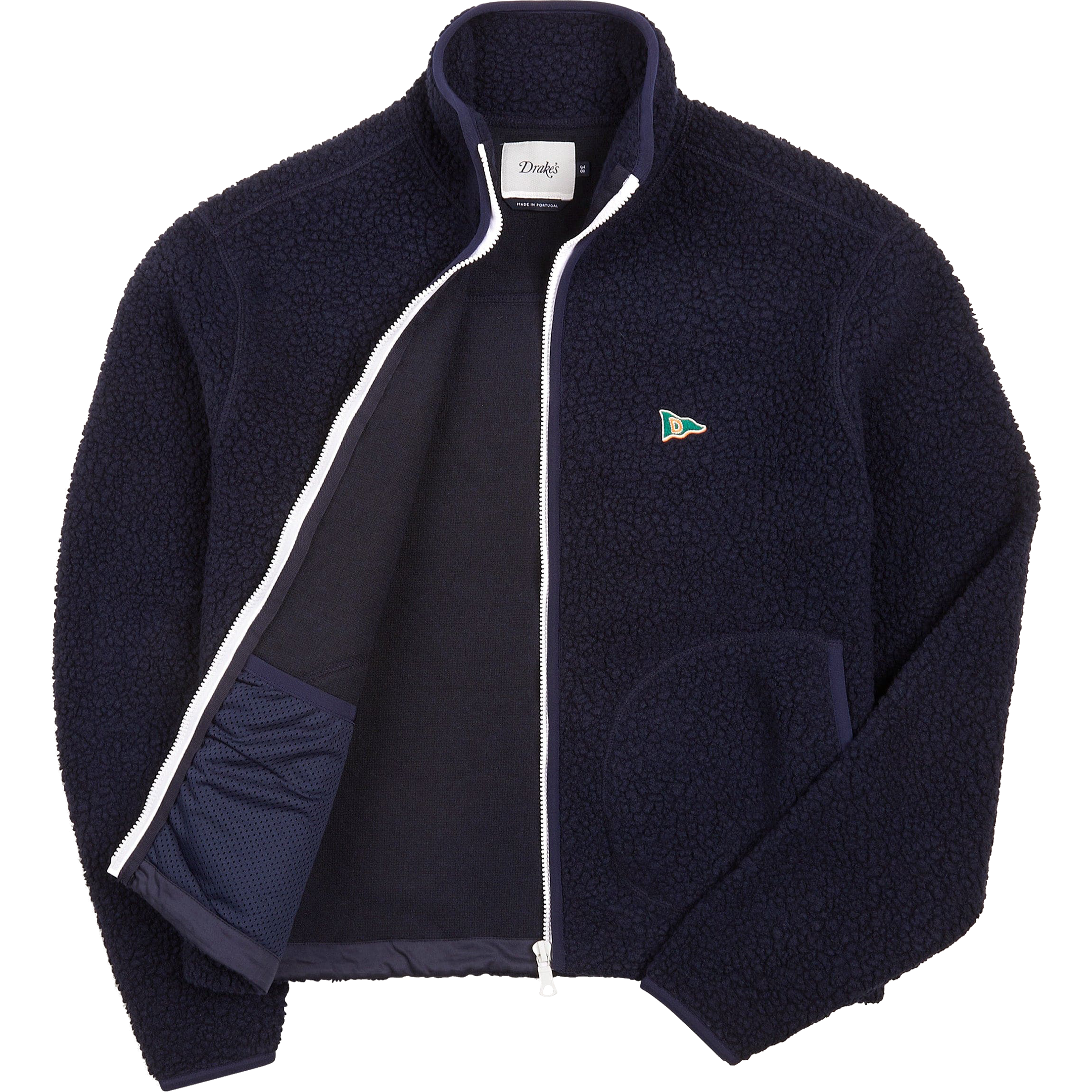 Boucle Wool Zip Fleece Jacket - Navy