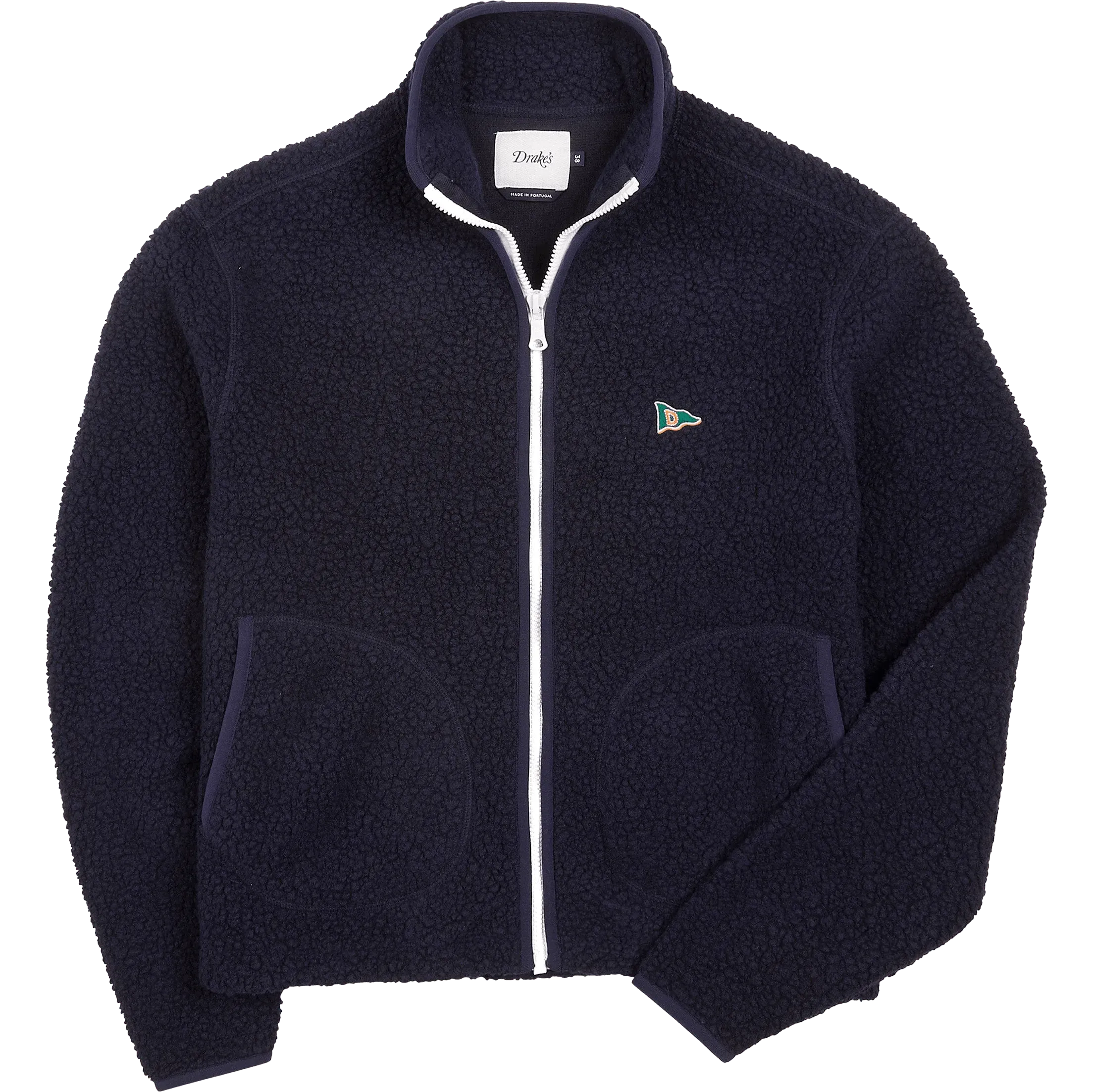 Boucle Wool Zip Fleece Jacket - Navy