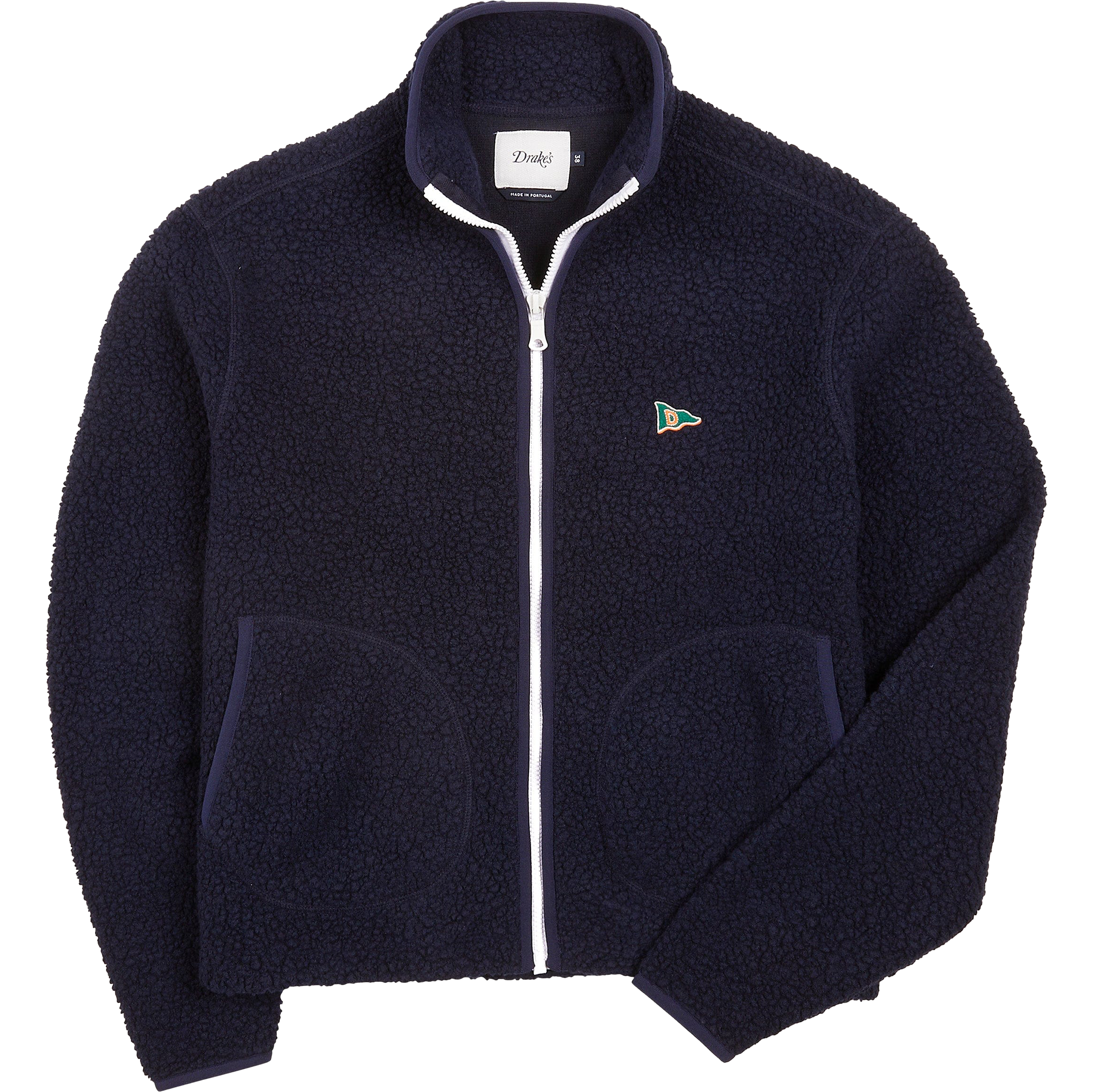 Boucle Wool Zip Fleece Jacket - Navy