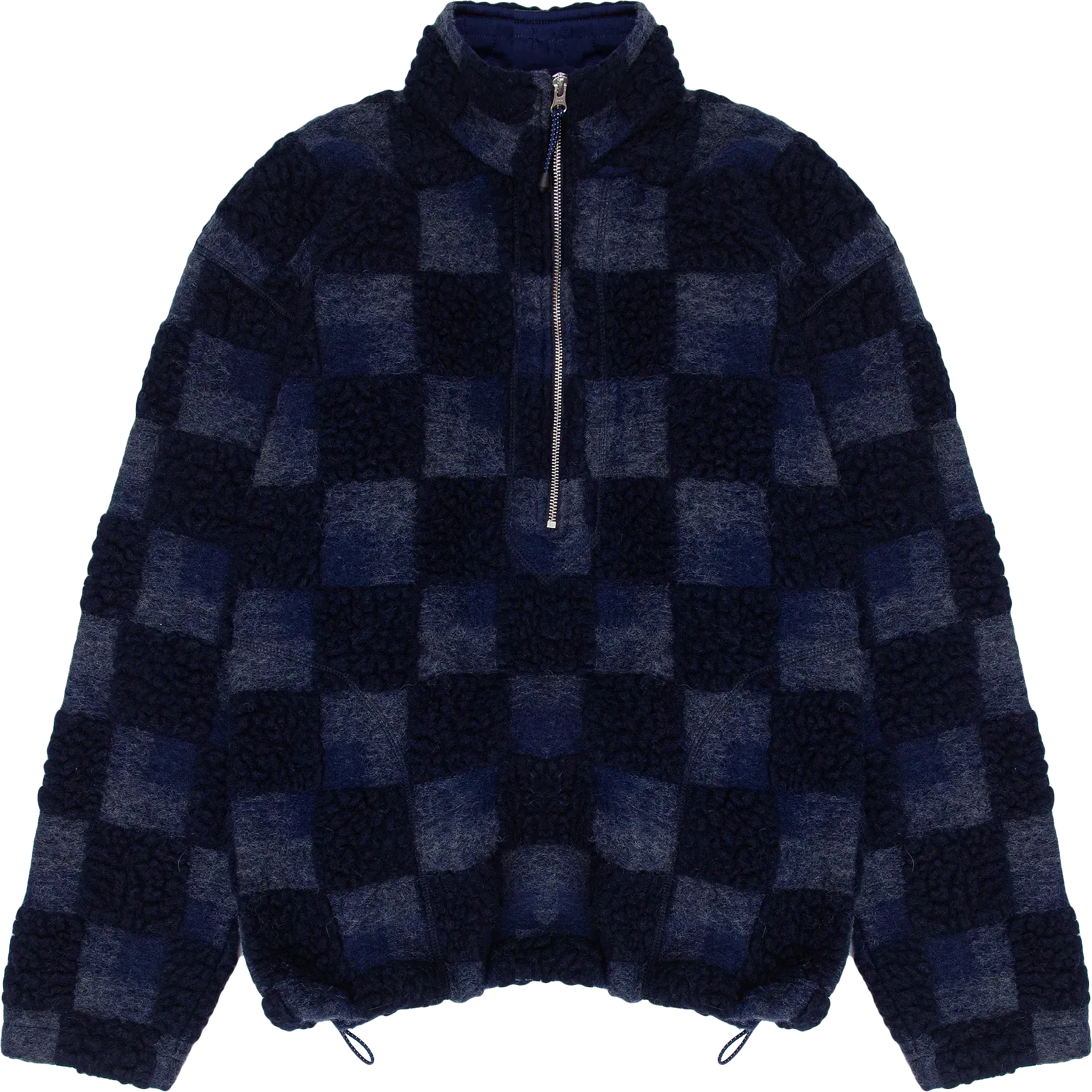 Fleece Overhead Sweater - Navy Checkerboard