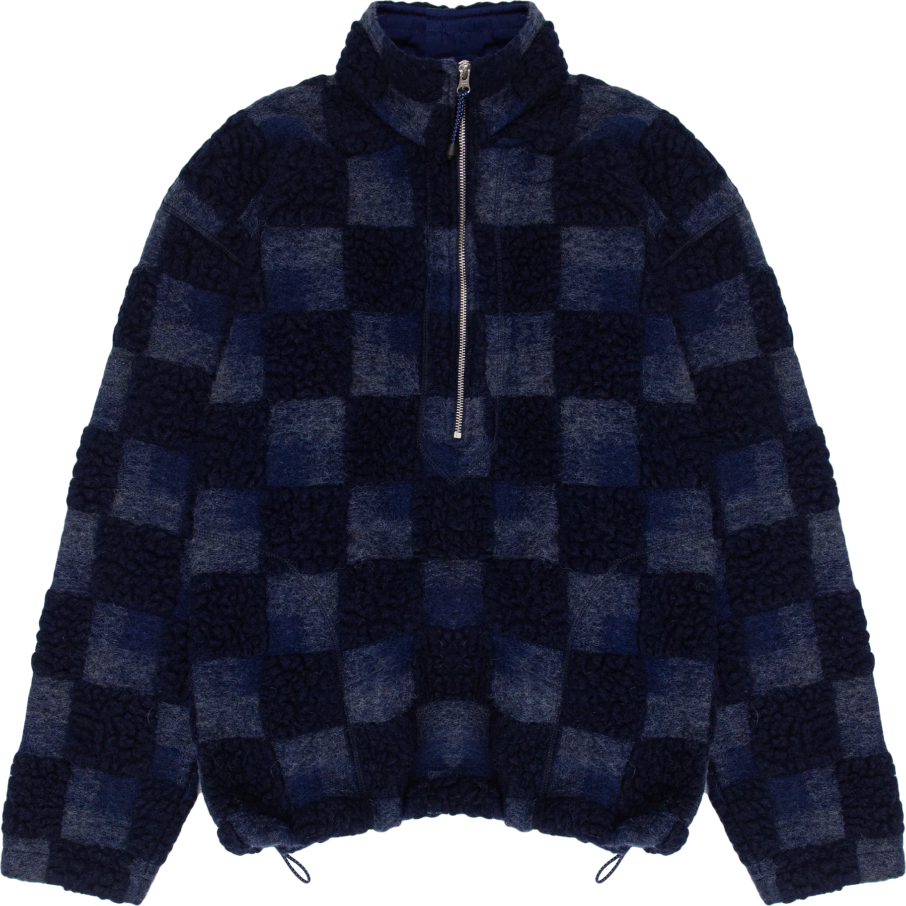 Fleece Overhead Sweater - Navy Checkerboard