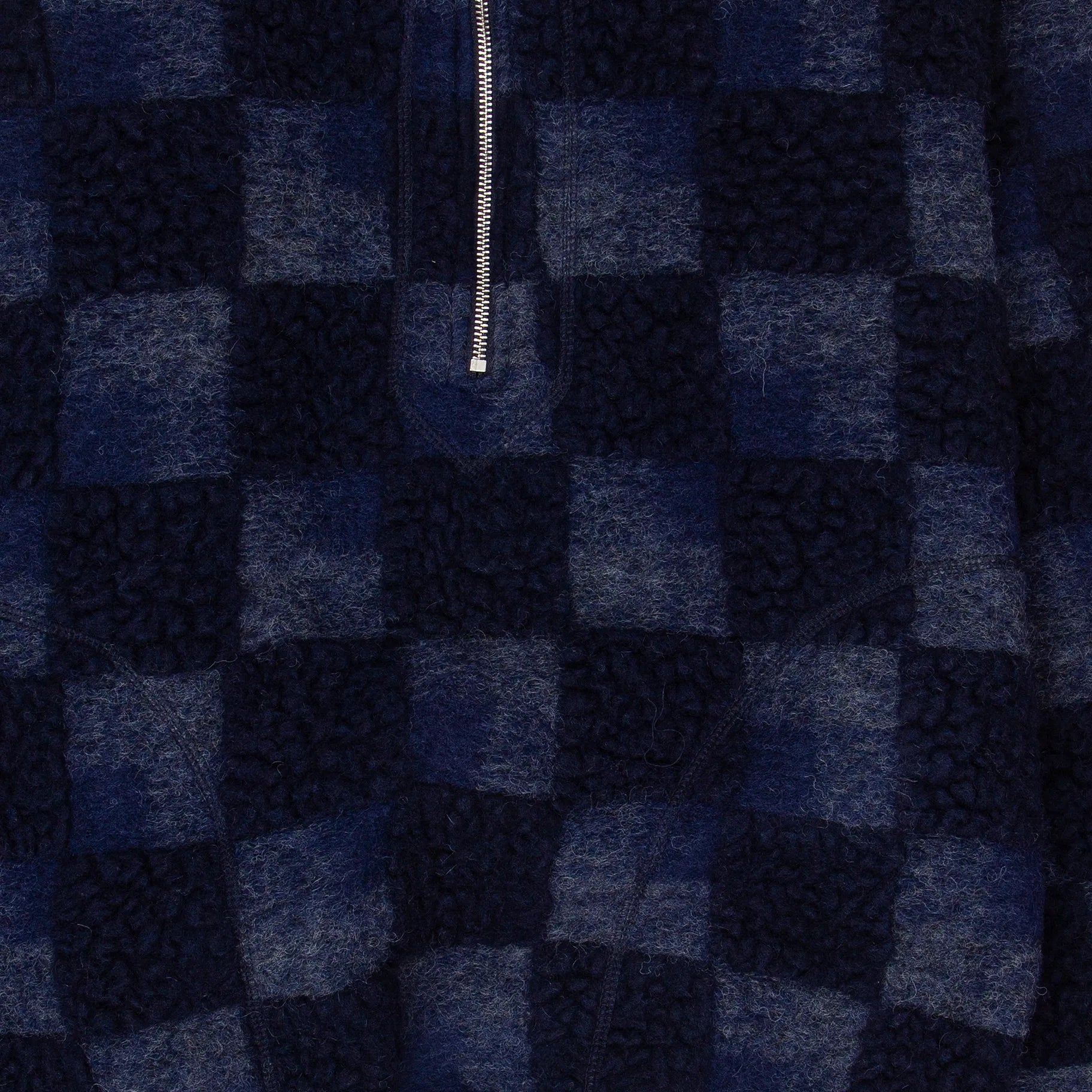 Fleece Overhead Sweater - Navy Checkerboard