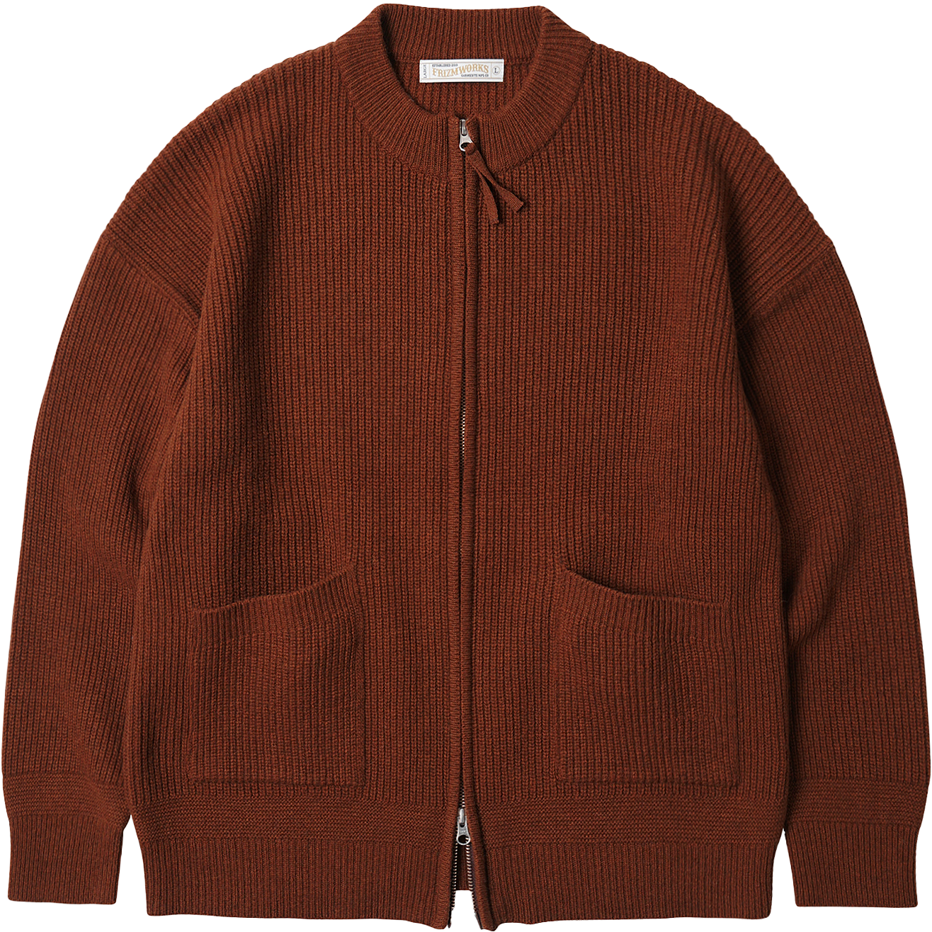 Wool Deck Zip Up Cardigan - Brick