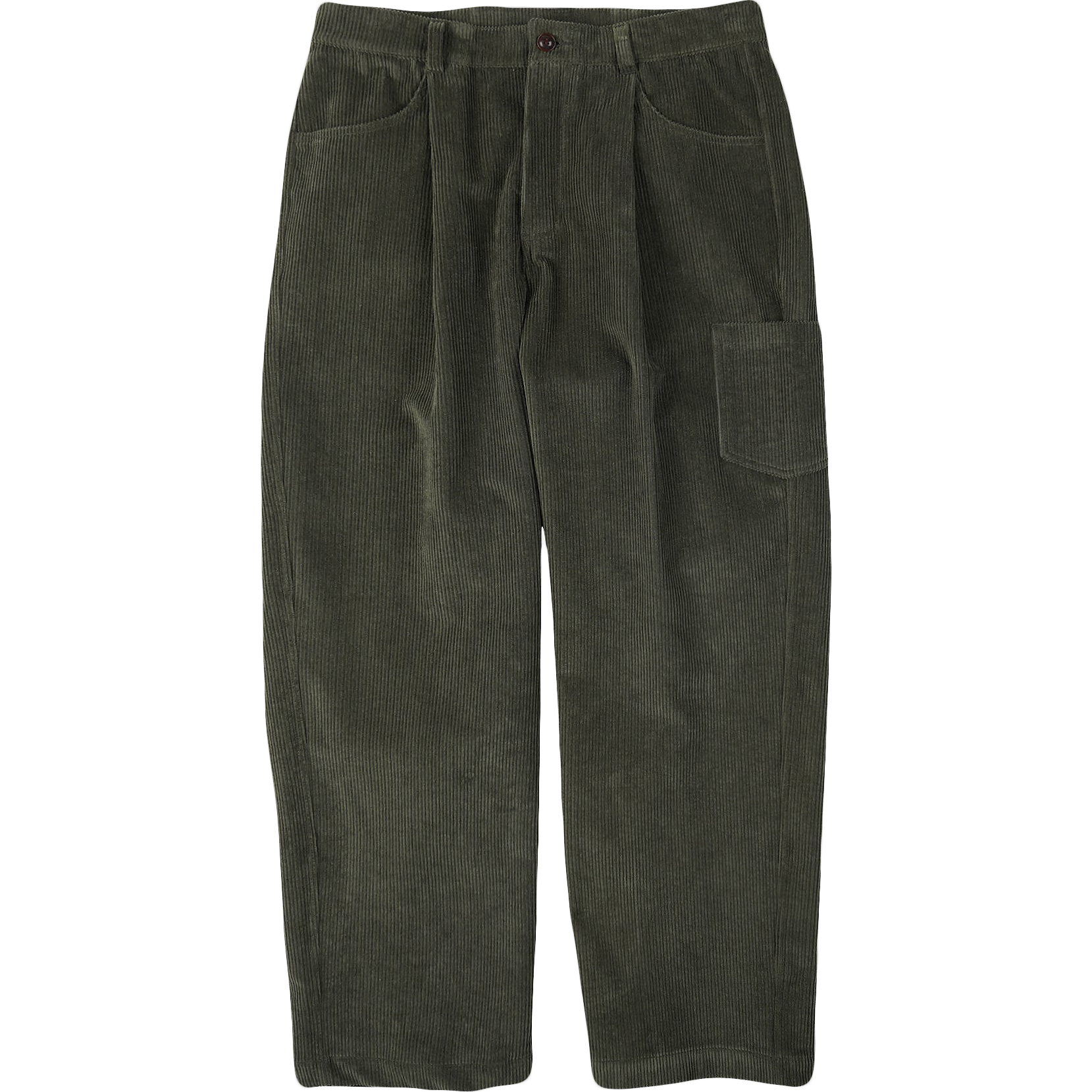 Corduroy Wide One Tuck Pants - Olive