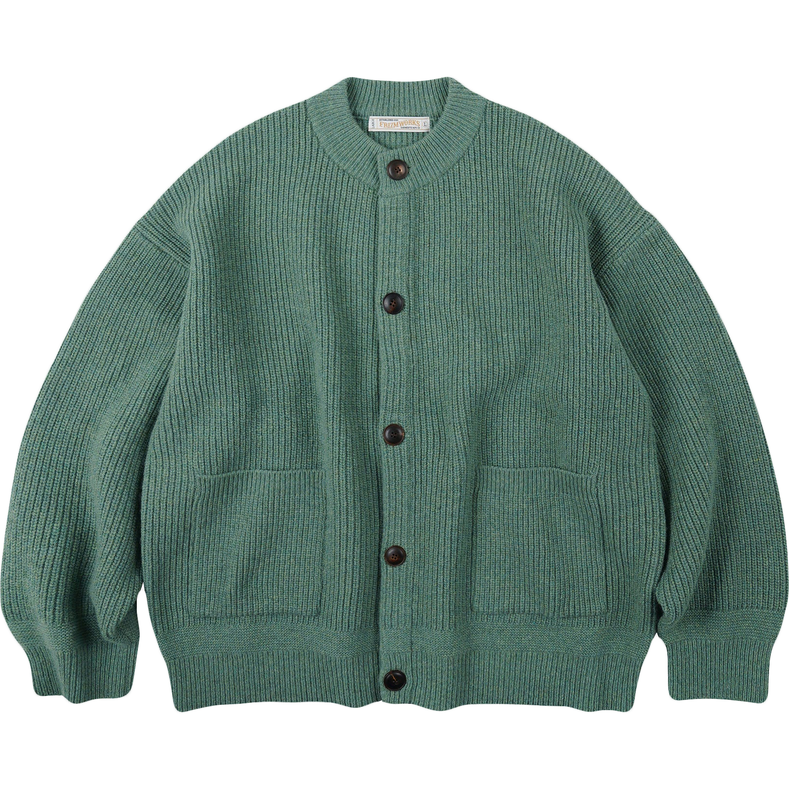 Heavy Wool Round Cardigan - Jade Green