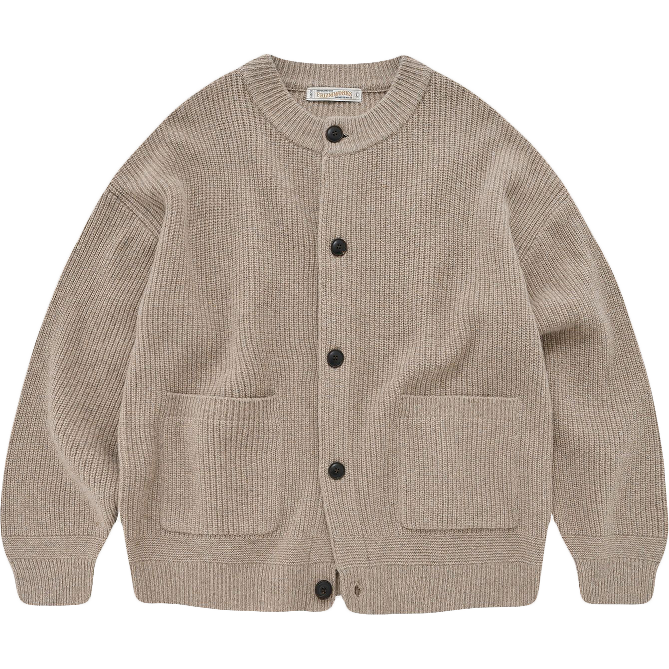 Heavy Wool Round Cardigan - Oatmeal