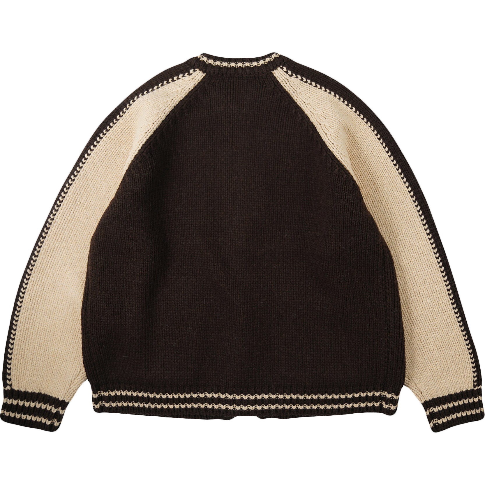 Wool Varsity Zip Up Cardigan - Brown