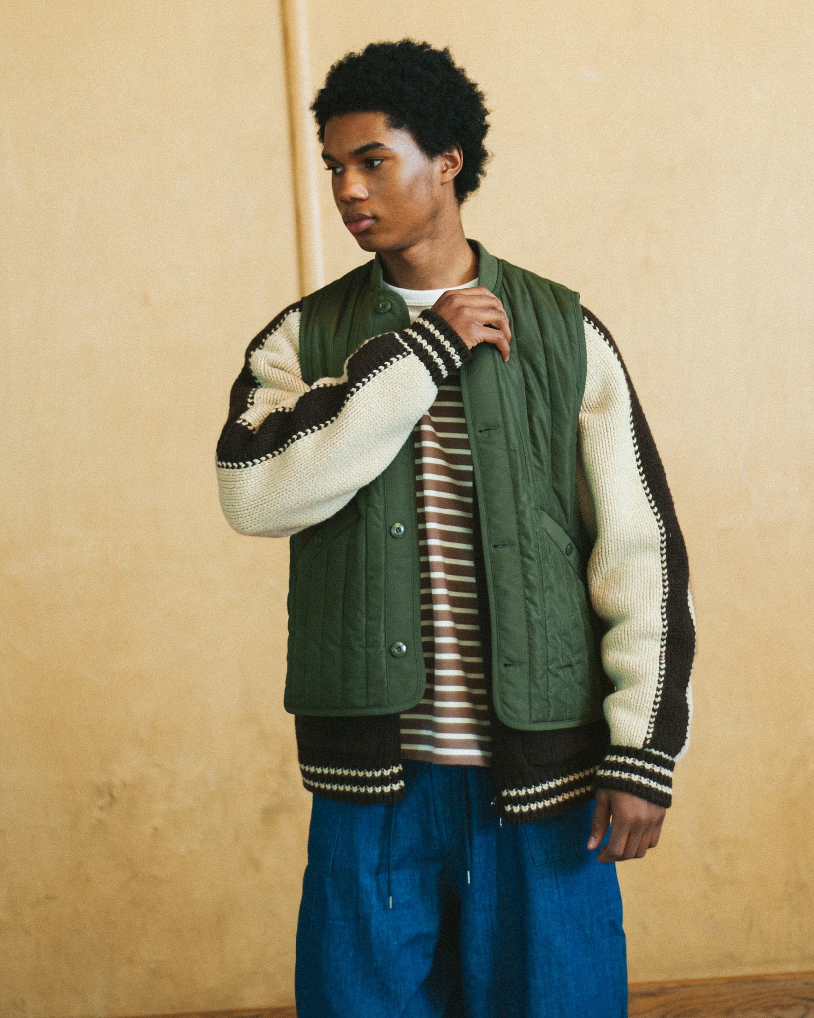 Wool Varsity Zip Up Cardigan - Brown