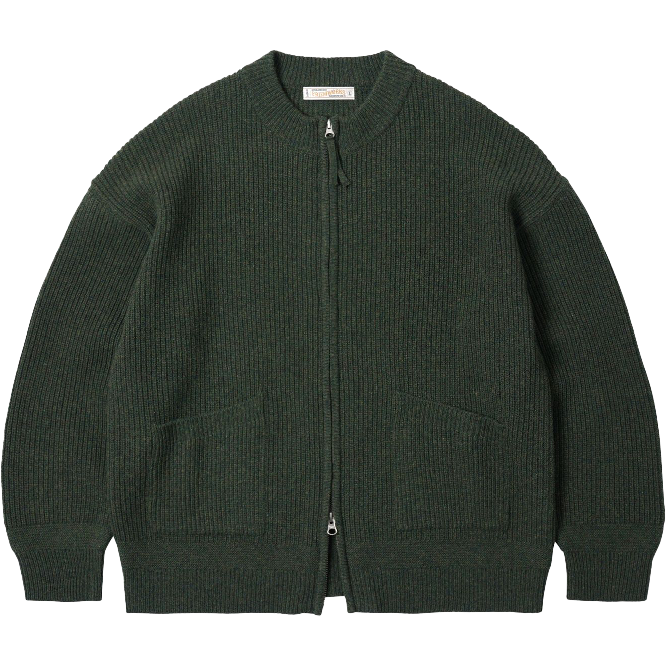 Wool Deck Zip Up Cardigan - Forest Green