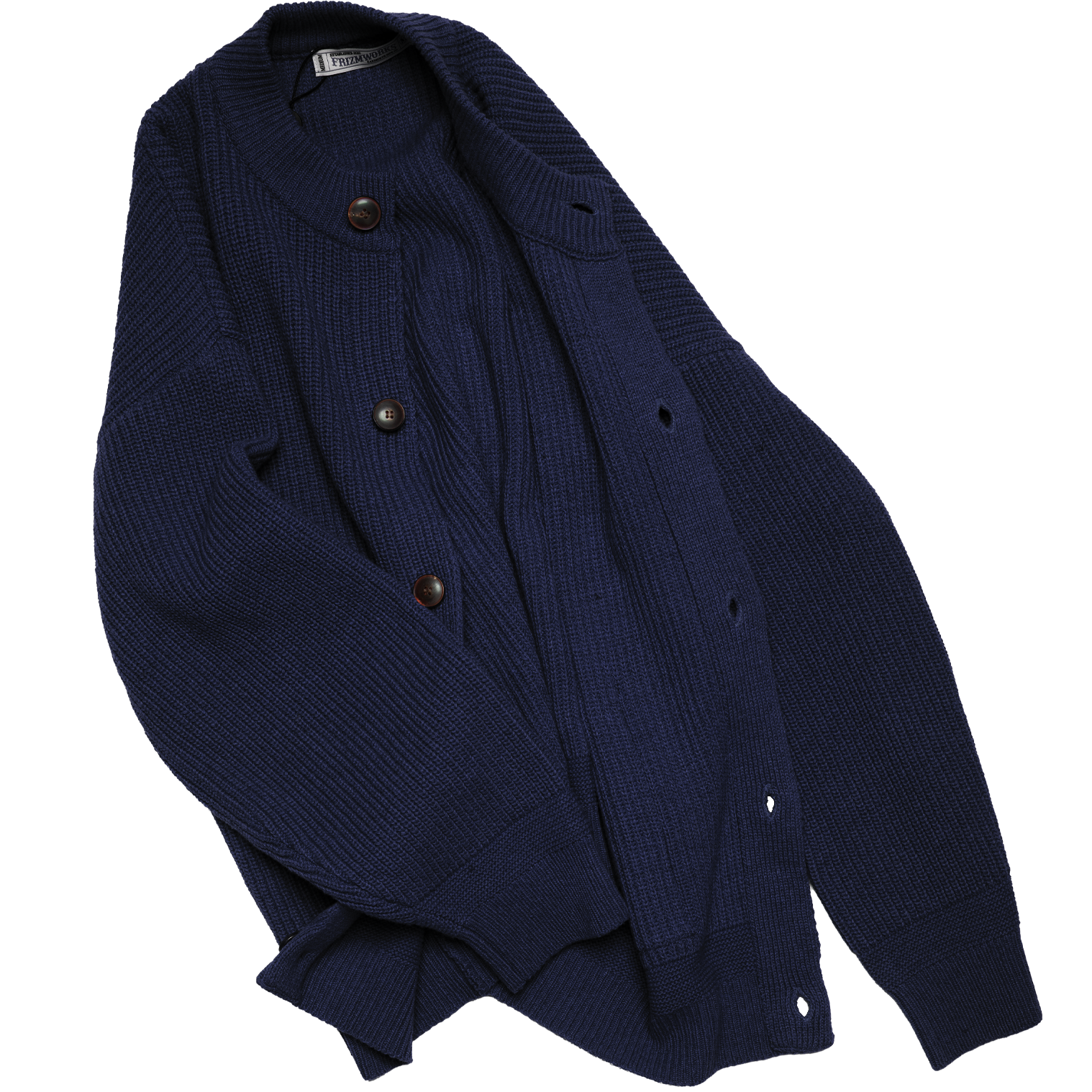 Heavy Wool Round Cardigan - Indigo