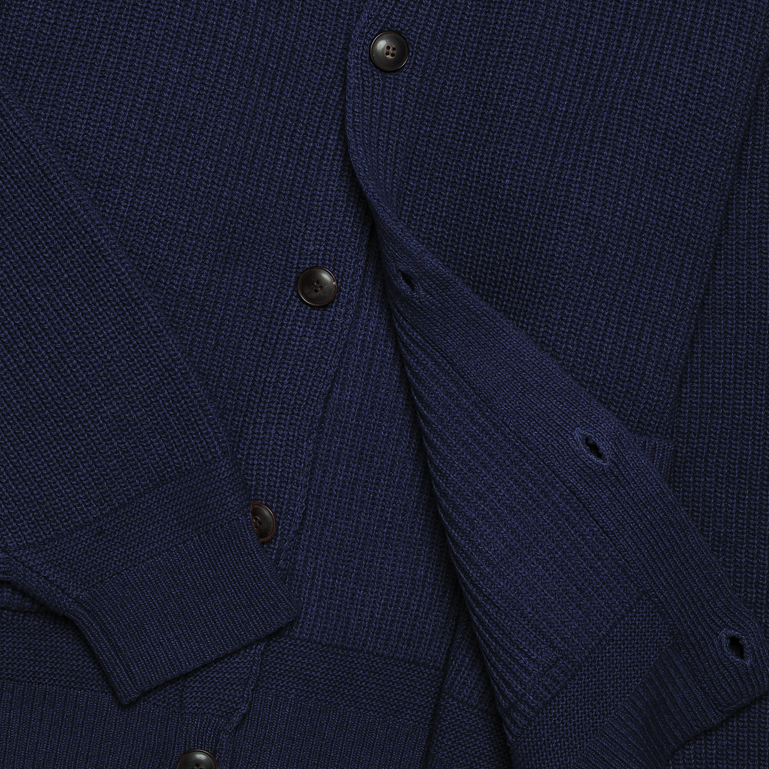 Heavy Wool Round Cardigan - Indigo