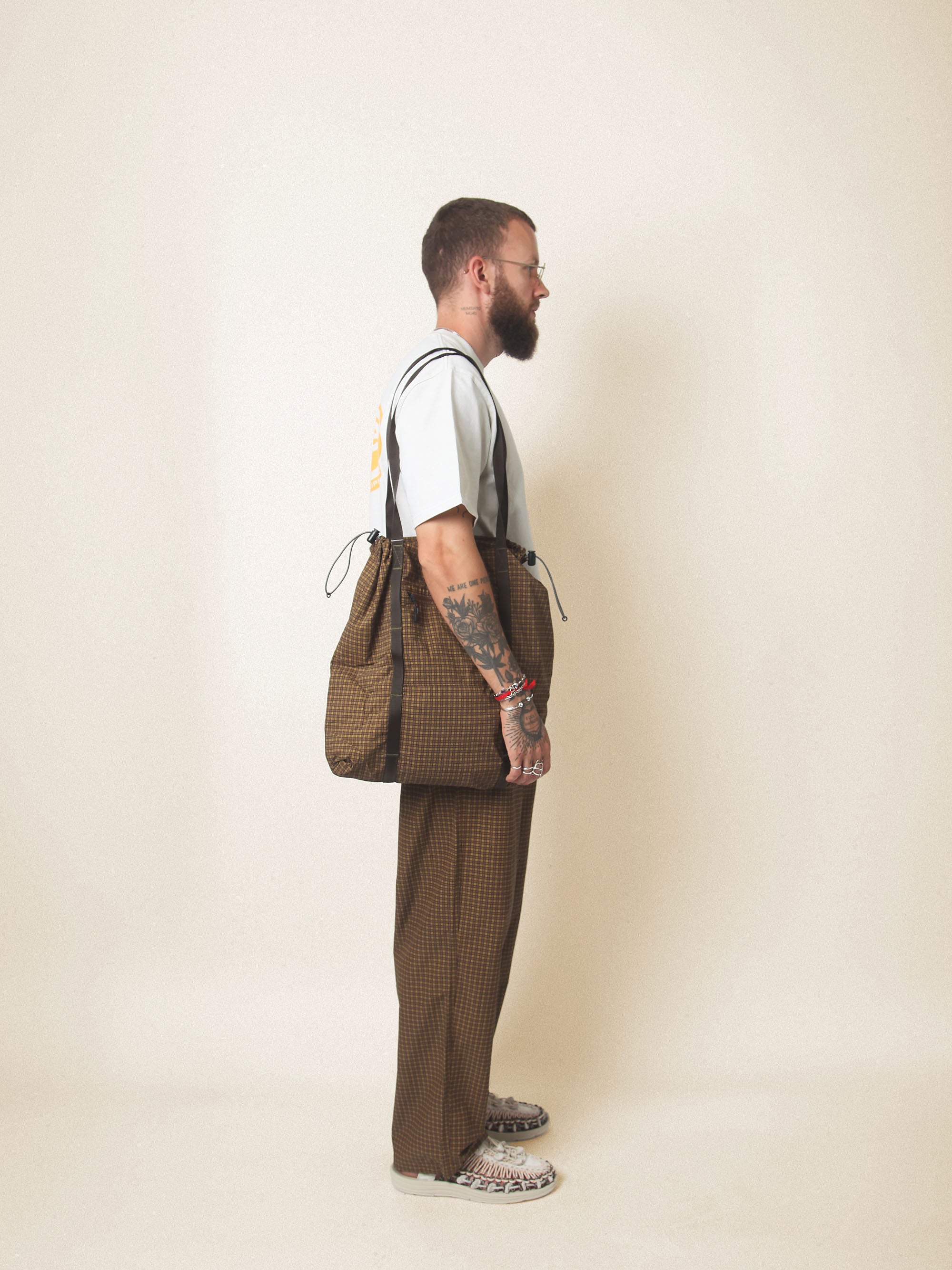 Mini Check Nylon Pant - Brown Check