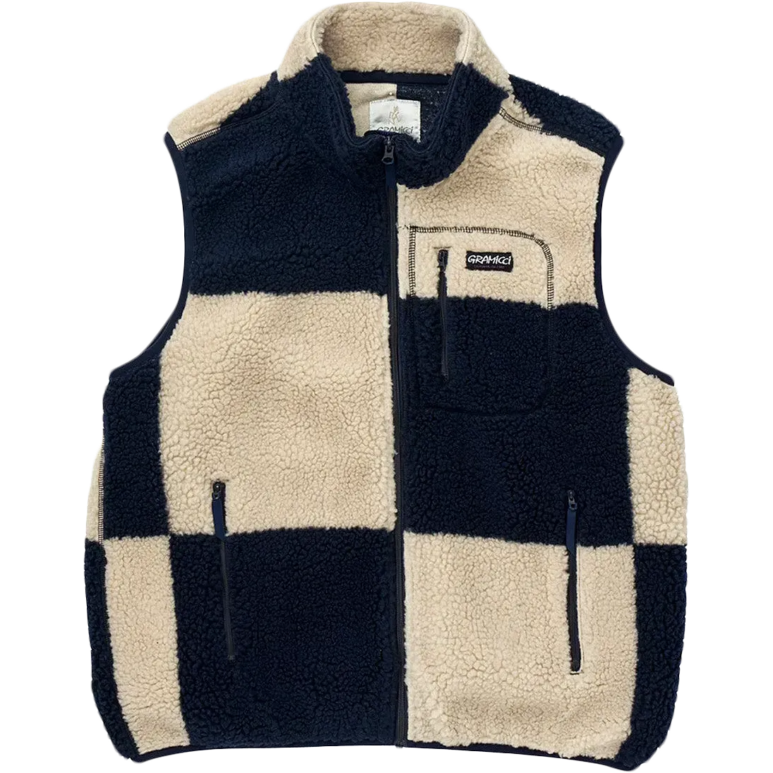 Checkered Sherpa Vest - Natural / Navy Check