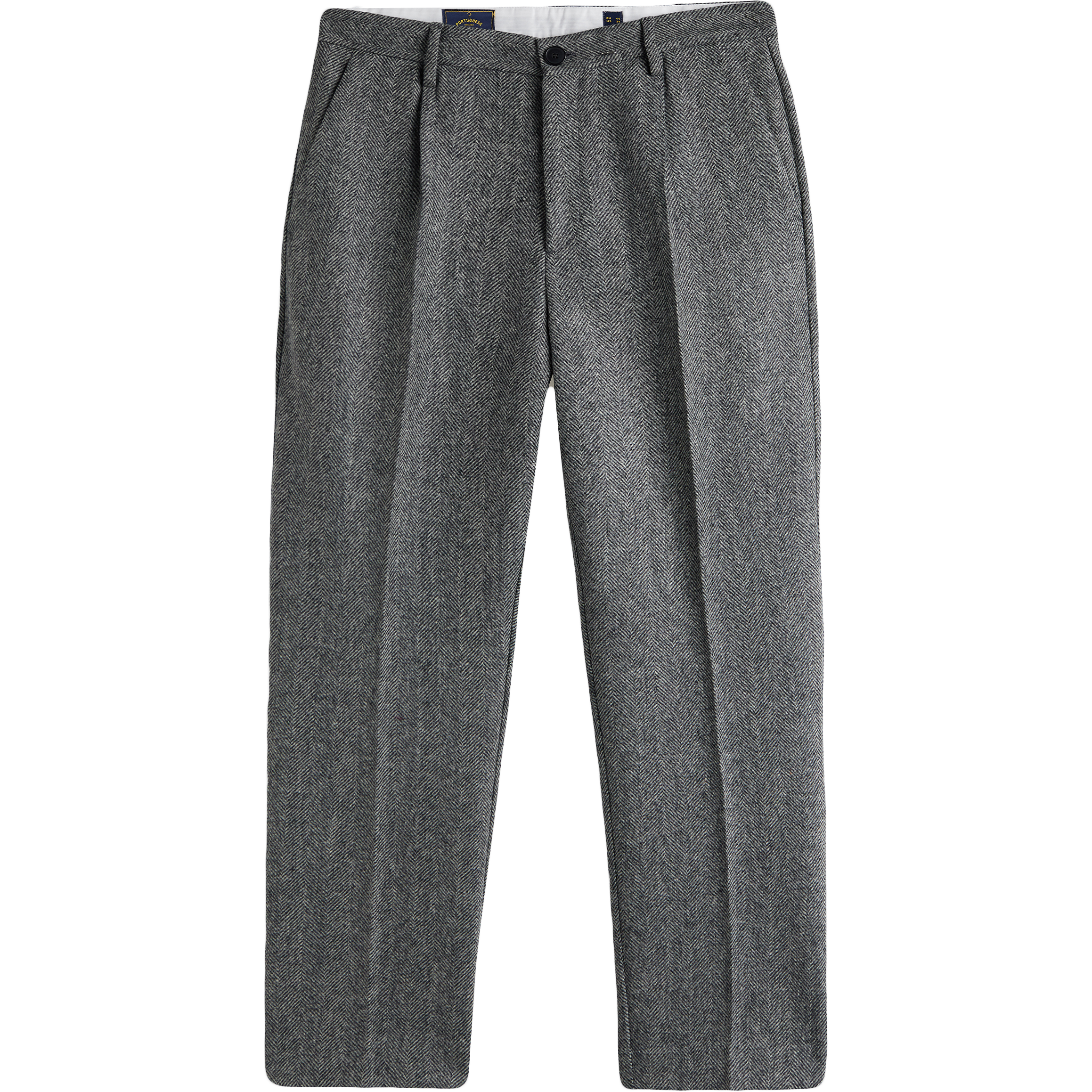 Herringbone Single Pleat Trousers - Grey