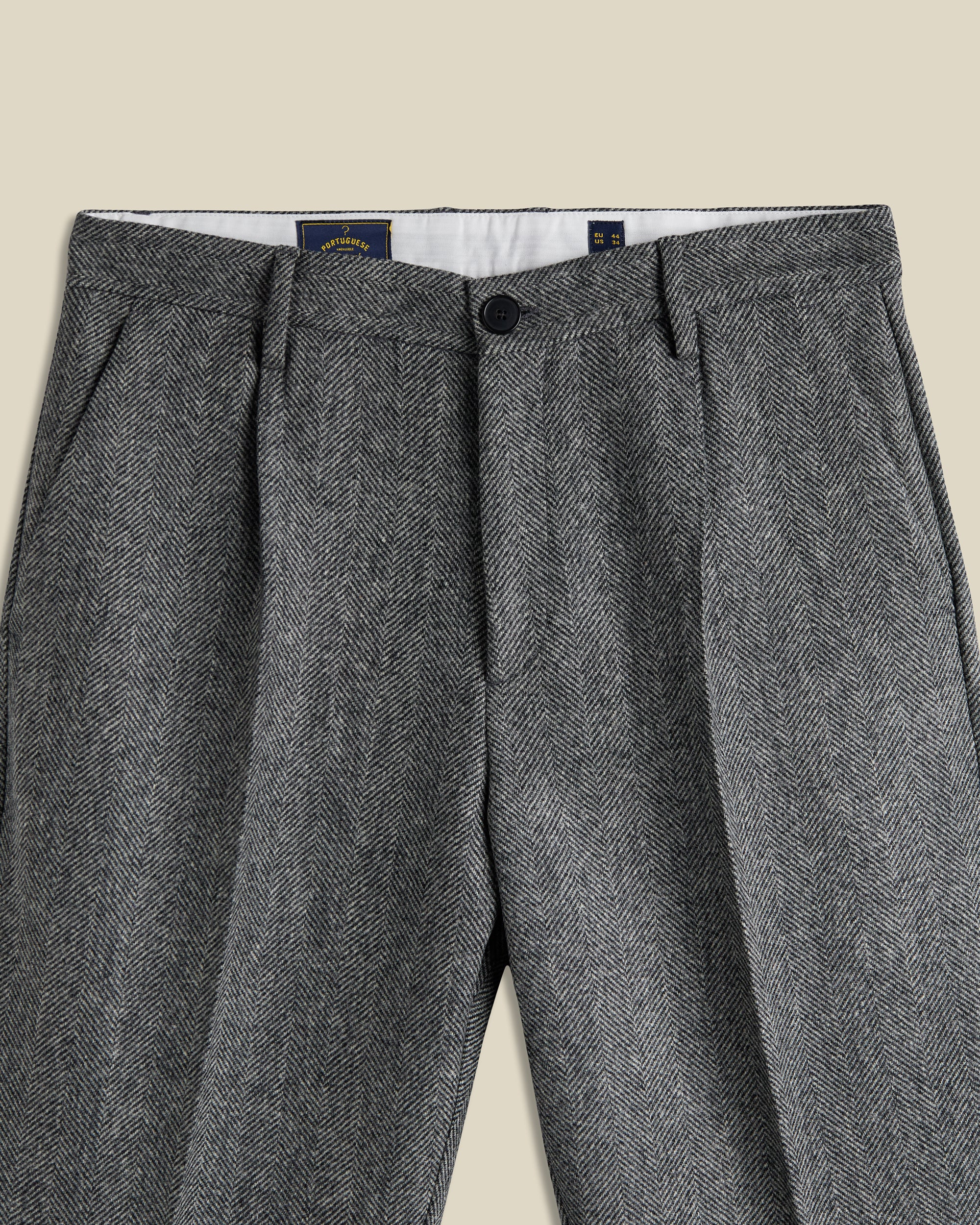 Herringbone Single Pleat Trousers - Grey