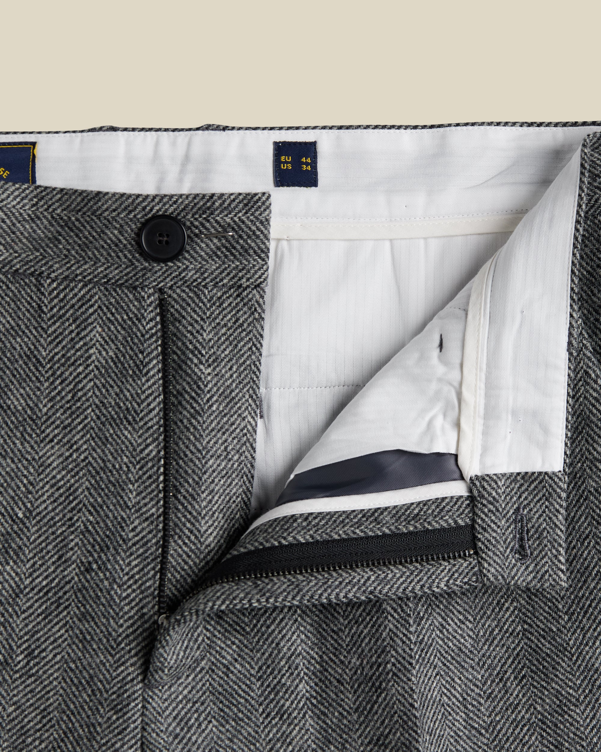 Herringbone Single Pleat Trousers - Grey