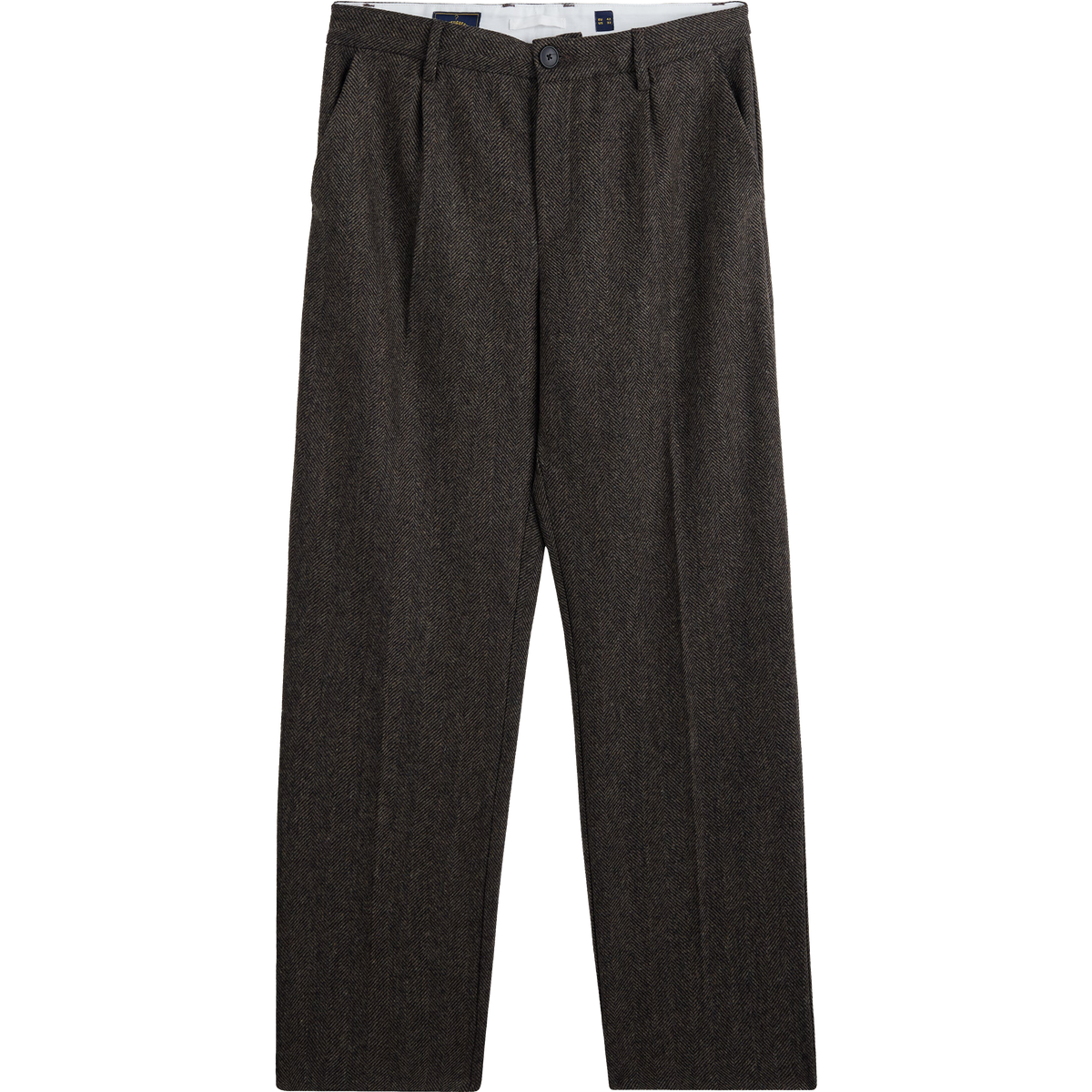 Single Pleat Herringbone Trousers - Brown