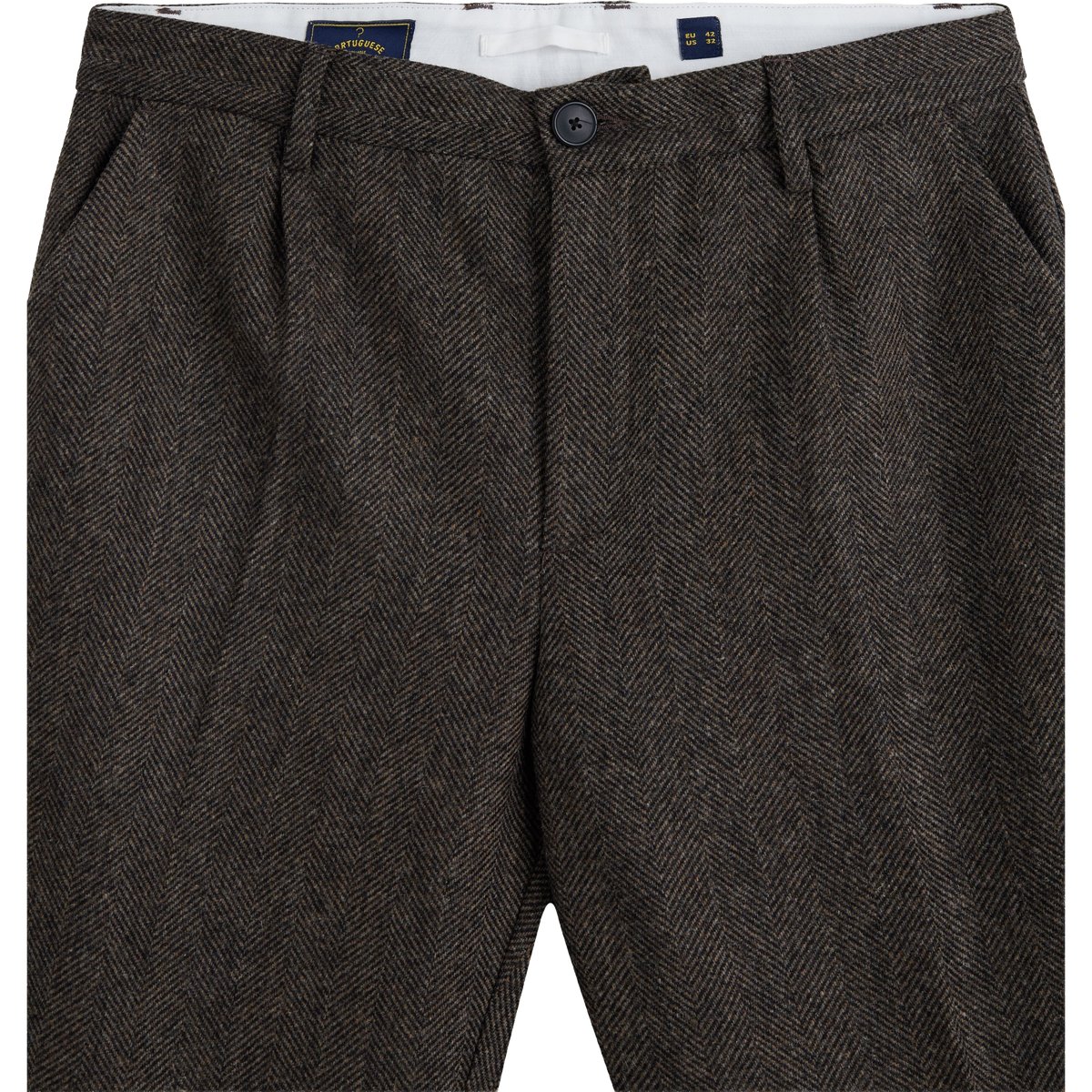 Single Pleat Herringbone Trousers - Brown